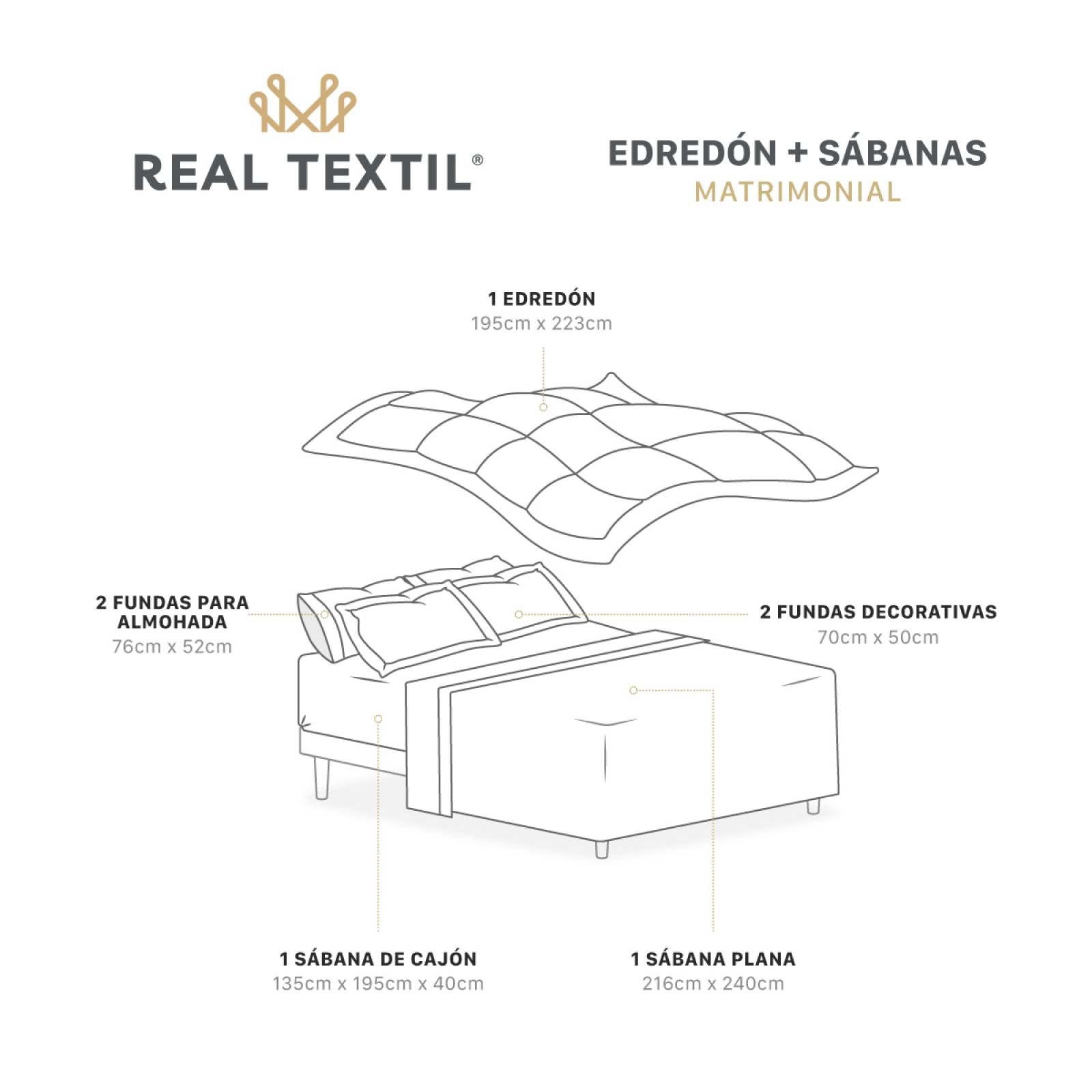 Set Edredón Matrimonial con Fundas y Sábanas 7 Pzas Terracota / Khaki Claro Real Textil