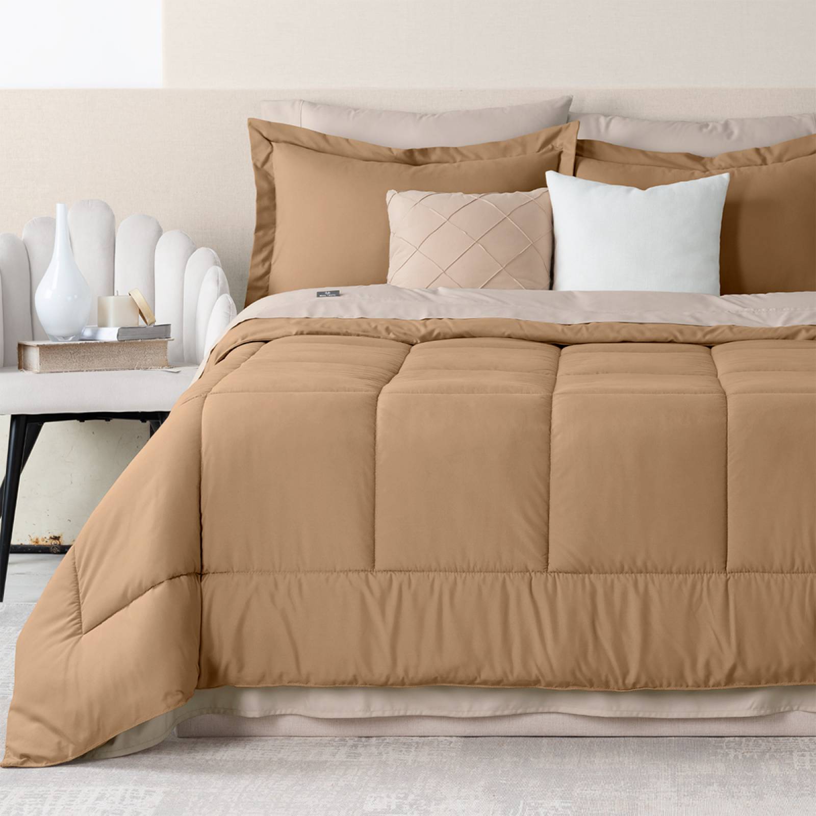 Set Edredón King Size con Fundas y Sábanas 7 Terracota / Khaki Claro Real Textil