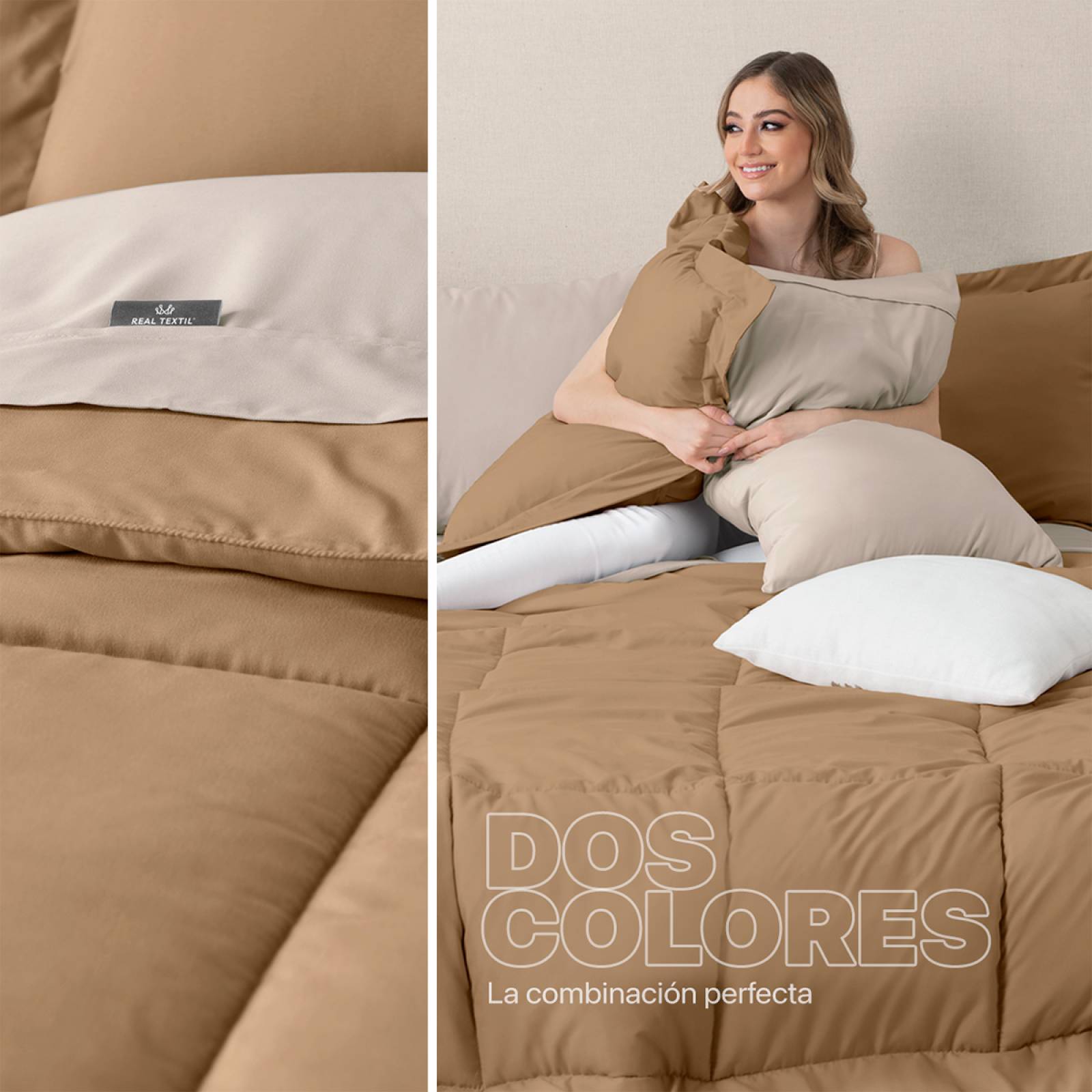 Set Edredón King Size con Fundas y Sábanas 7 Terracota / Khaki Claro Real Textil