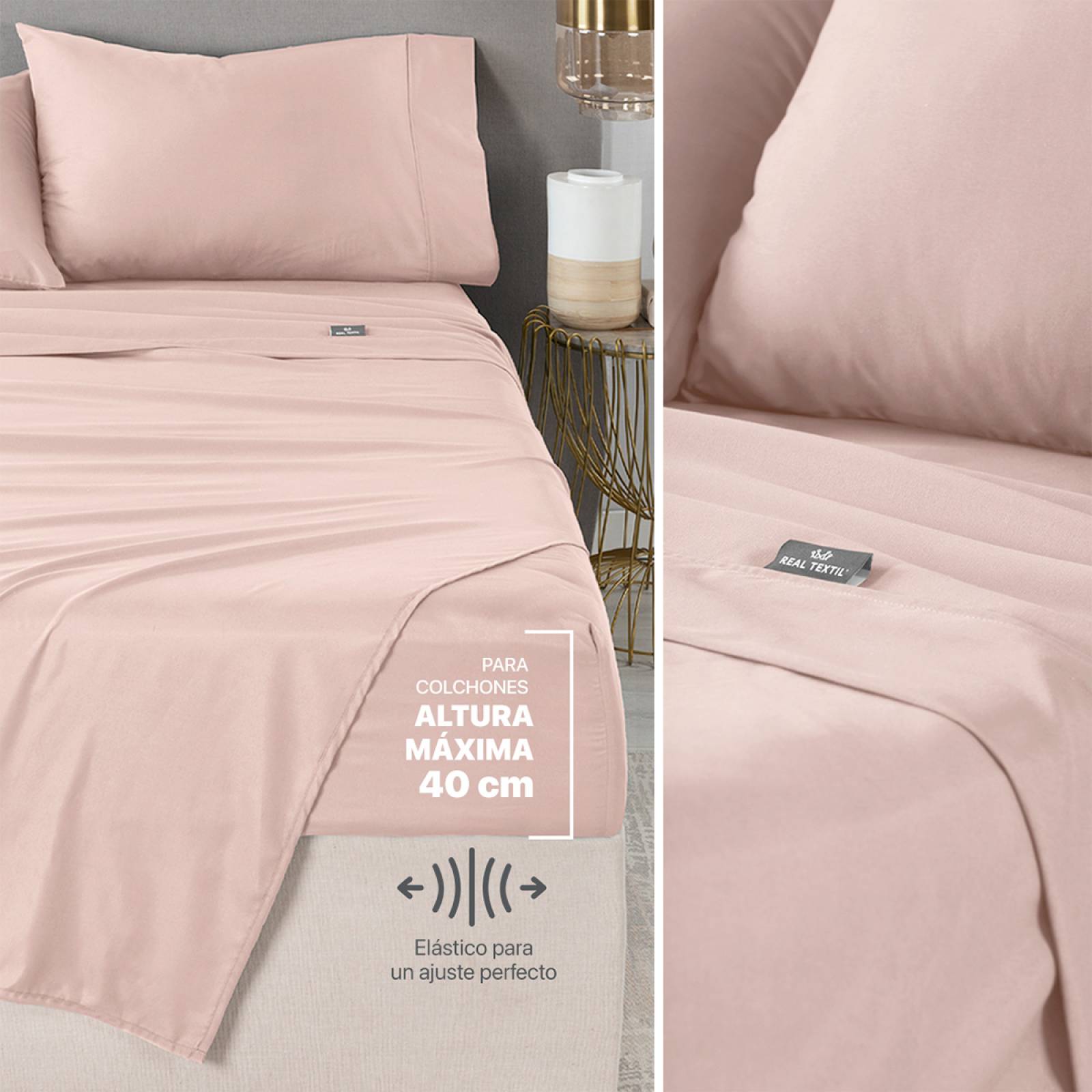 Set Edredón Individual con Fundas y Sábanas 5 Pzas Lavanda / Palo de Rosa Claro Real Textil.