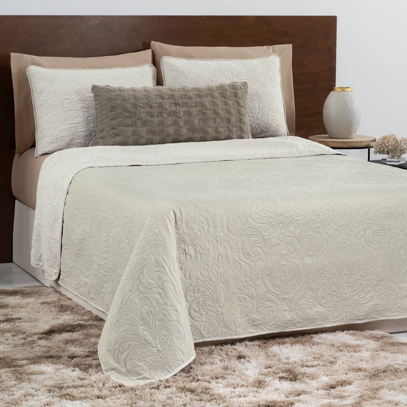 Edredón Ligero Queen Size Doble Vista con Funda Khaki - Beige REAL TEXTIL.