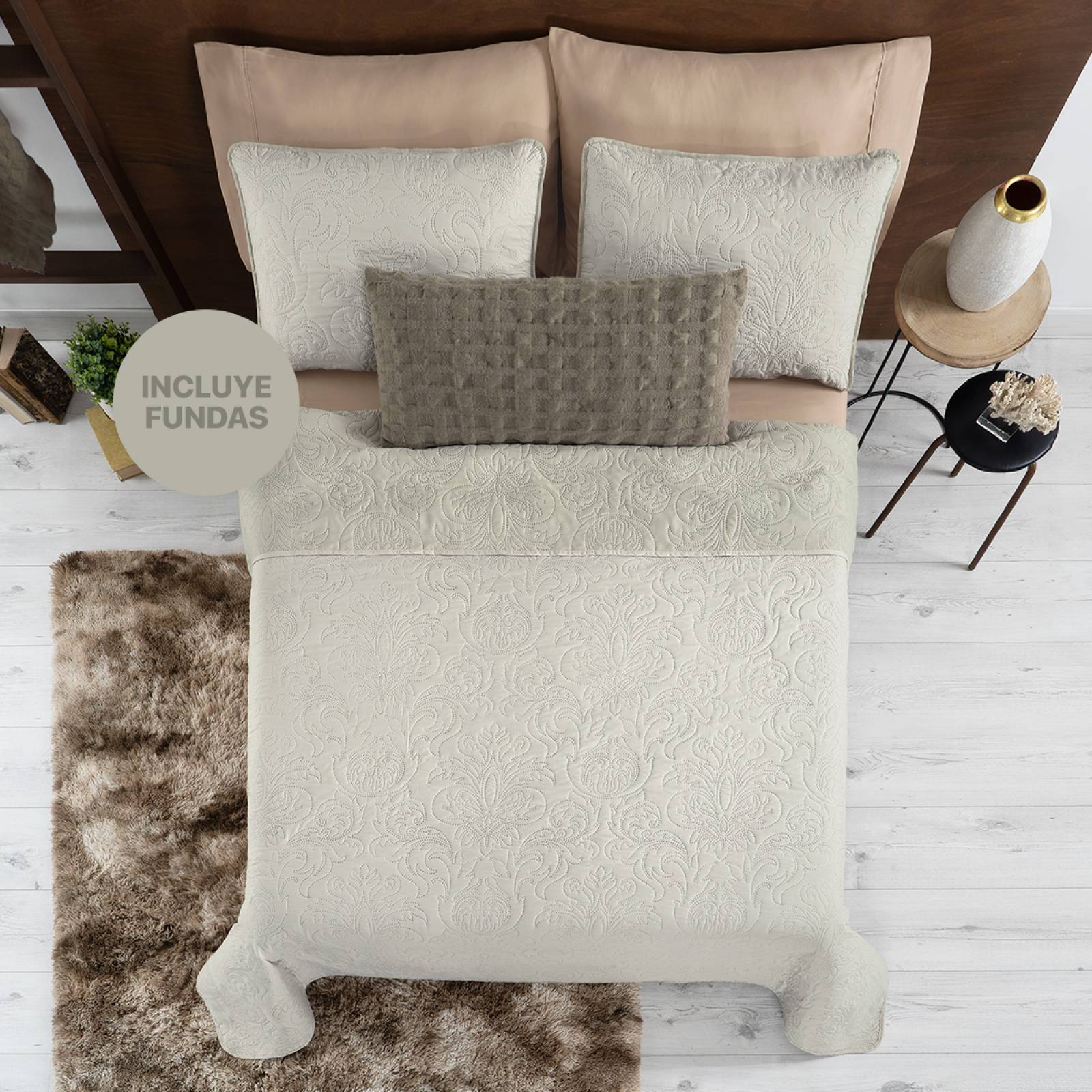 Edredón Ligero Queen Size Doble Vista con Funda Khaki - Beige REAL TEXTIL.