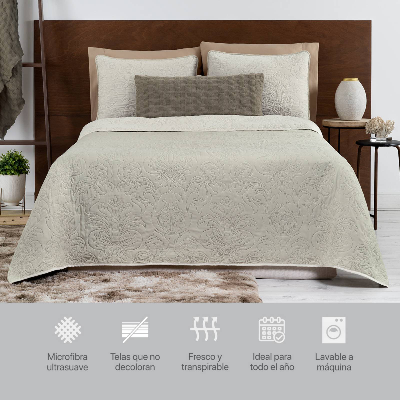 Edredón Ligero Queen Size Doble Vista con Funda Khaki - Beige REAL TEXTIL.