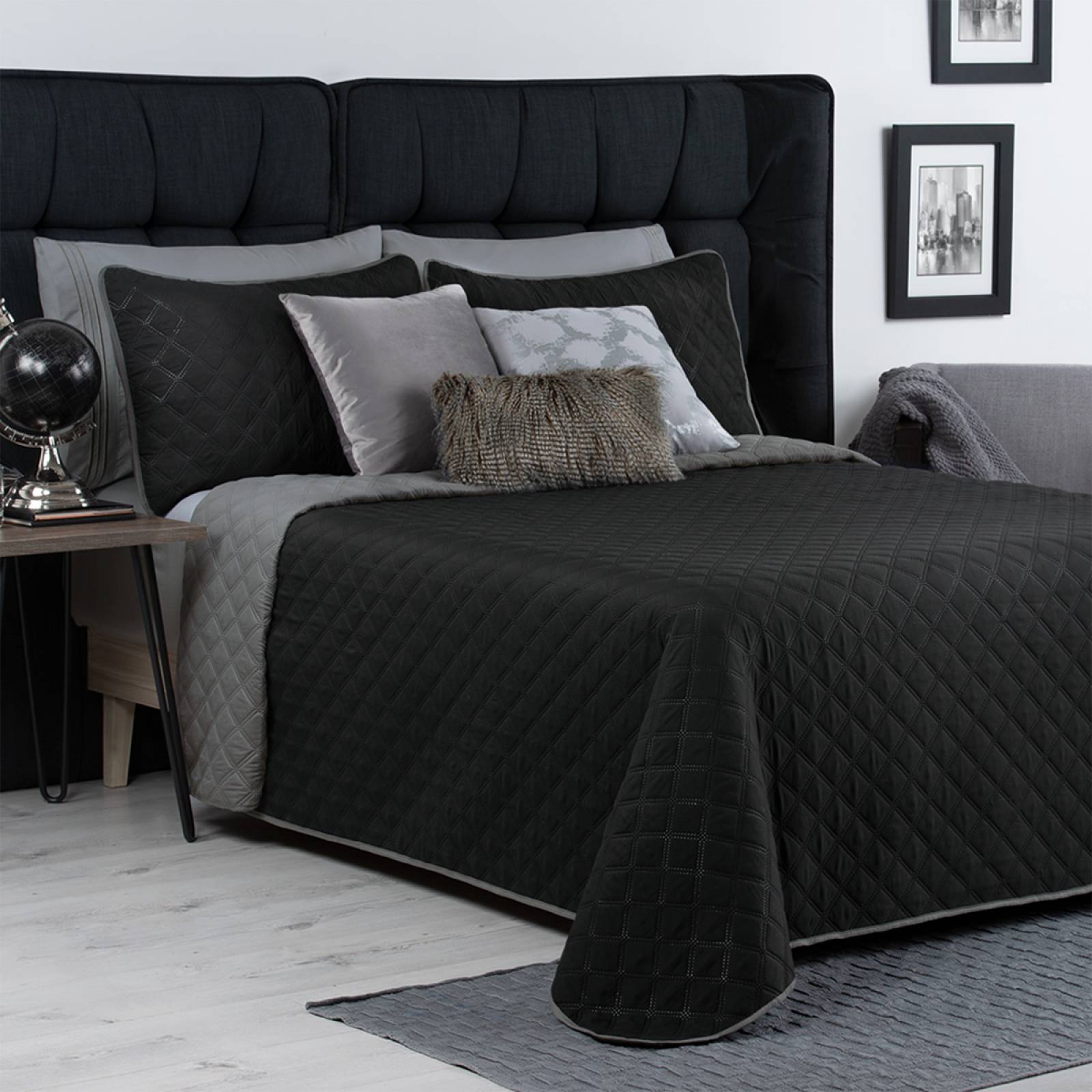 Edredón Ligero Queen Size Doble Vista con Funda Negro - Gris REAL TEXTIL.