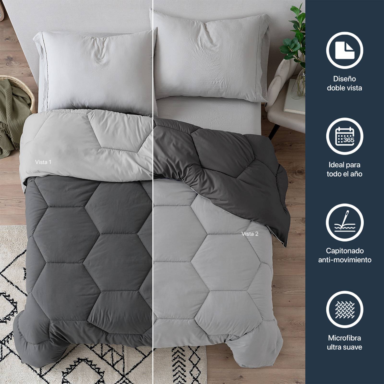 Edredón Acolchado Duvet Queen Size de Doble Vista Gris Oscuro - Gris Medio ESQUIMAL