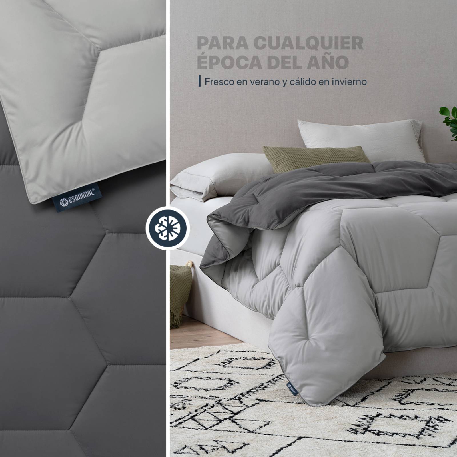 Edredón Acolchado Duvet Queen Size de Doble Vista Gris Oscuro - Gris Medio ESQUIMAL
