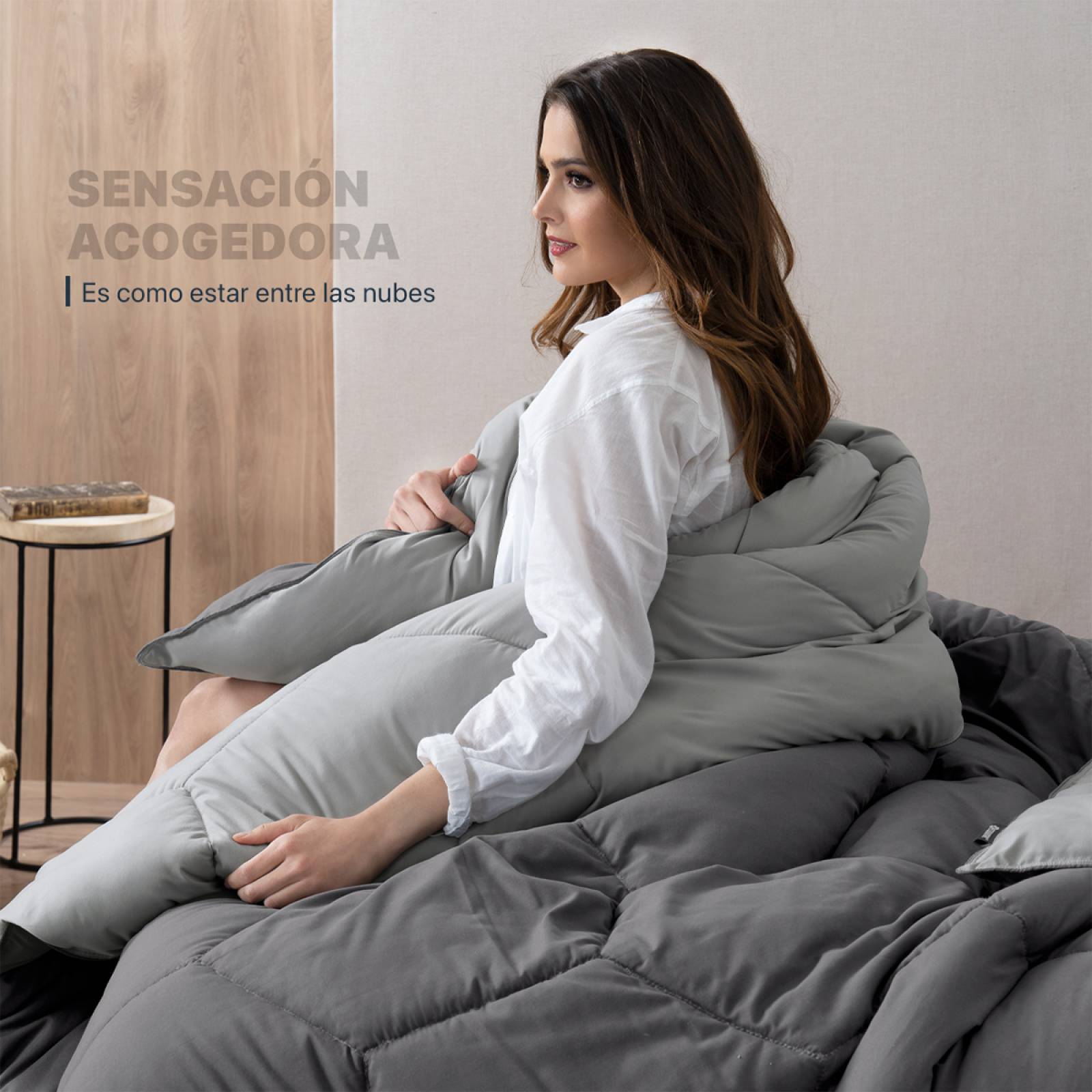 Edredón Acolchado Duvet Queen Size de Doble Vista Gris Oscuro - Gris Medio ESQUIMAL