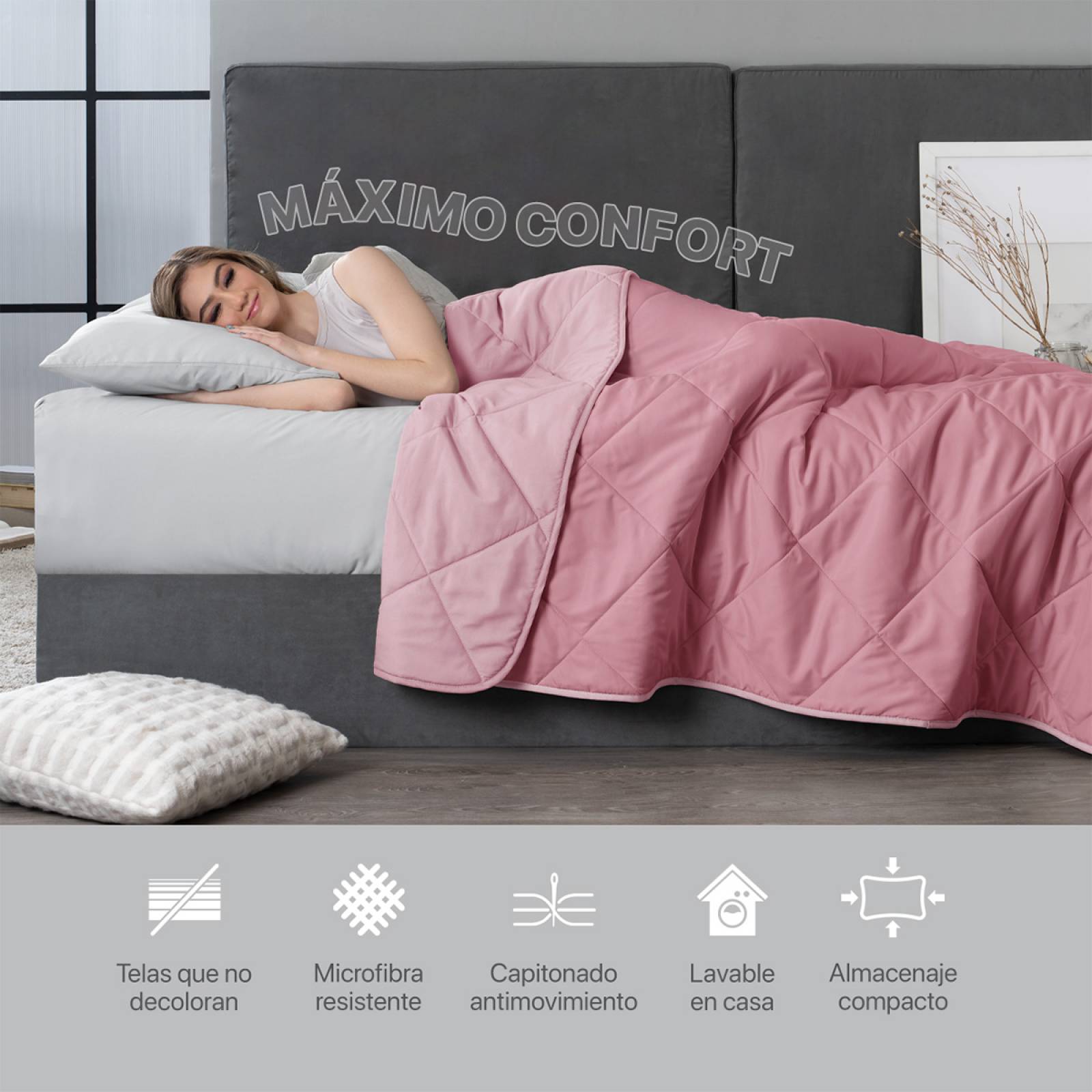 Edredón Colcha Ligero de Doble Vista Individual Rosa - Rosa Claro Real Textil.