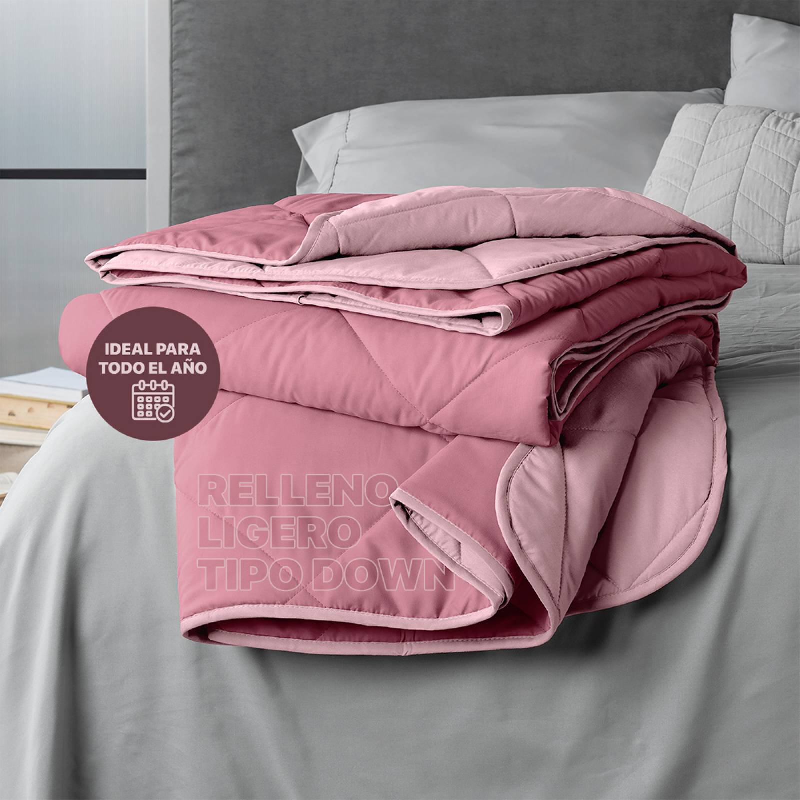 Edredón Colcha Ligero de Doble Vista King Size Rosa - Rosa Claro Real Textil