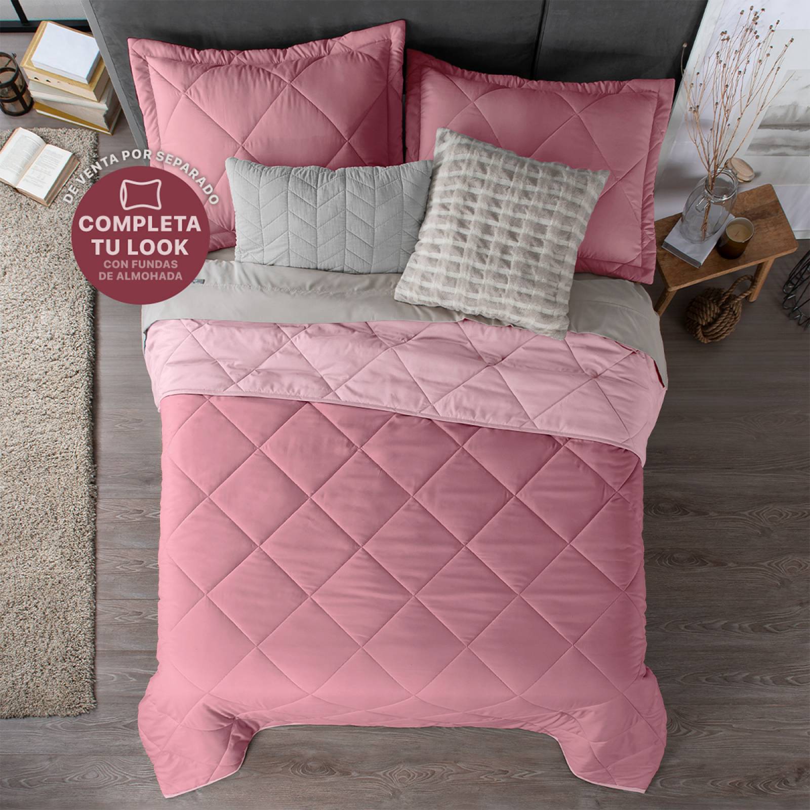 Edredón Colcha Ligero de Doble Vista King Size Rosa - Rosa Claro Real Textil