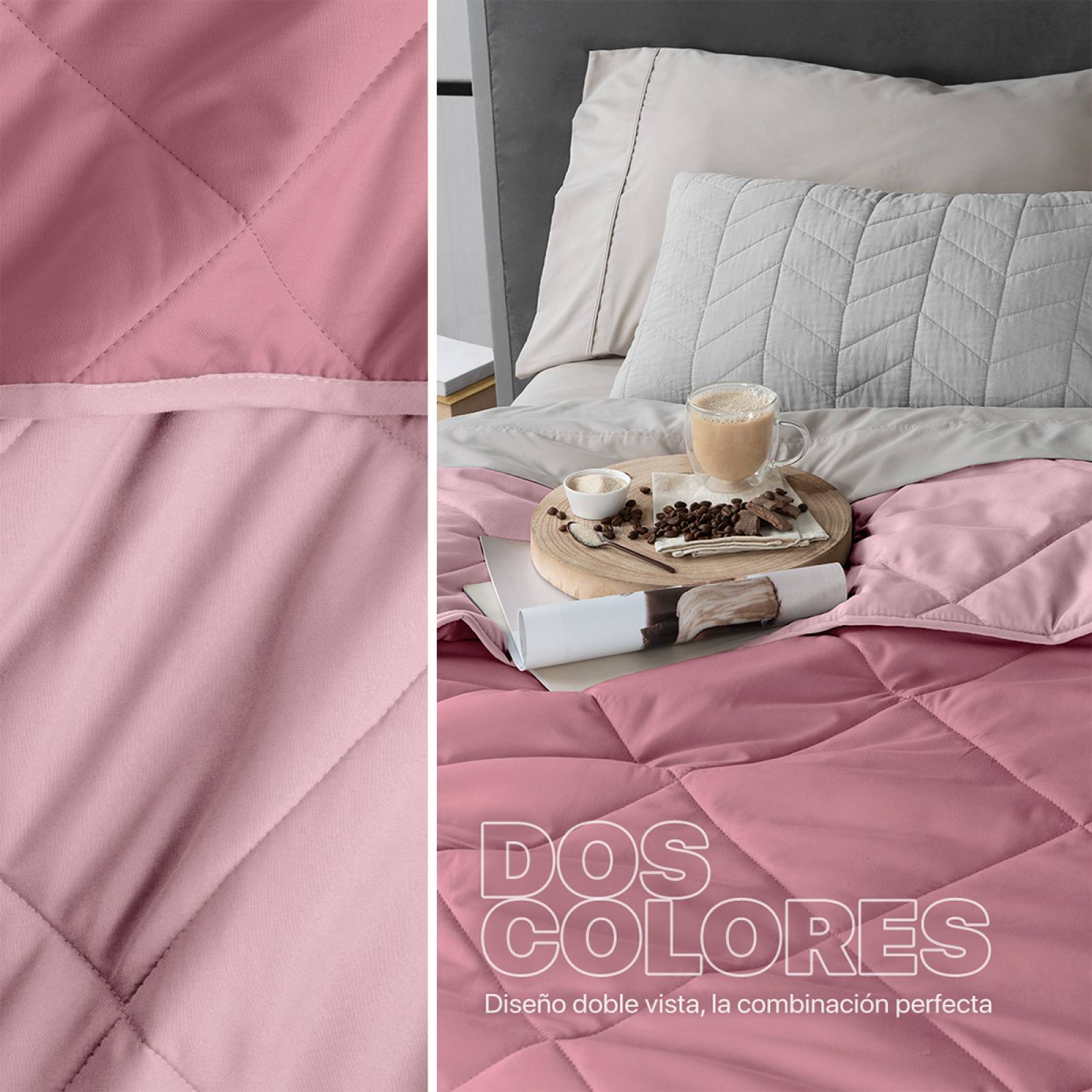 Edredón Colcha Ligero de Doble Vista King Size Rosa - Rosa Claro Real Textil