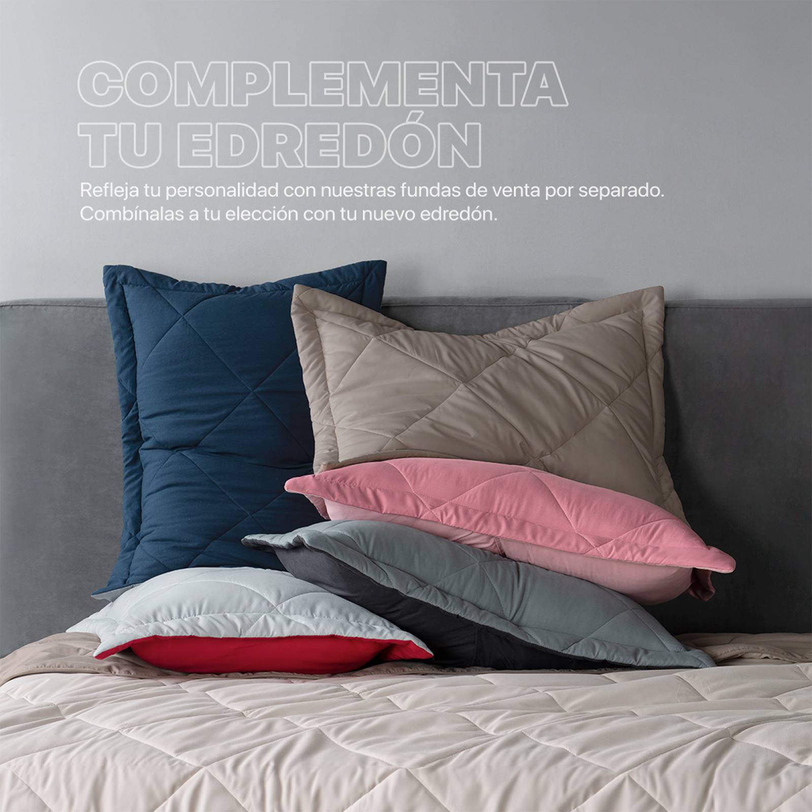Edredón Colcha Ligero de Doble Vista King Size Gris Claro - Rojo Real Textil