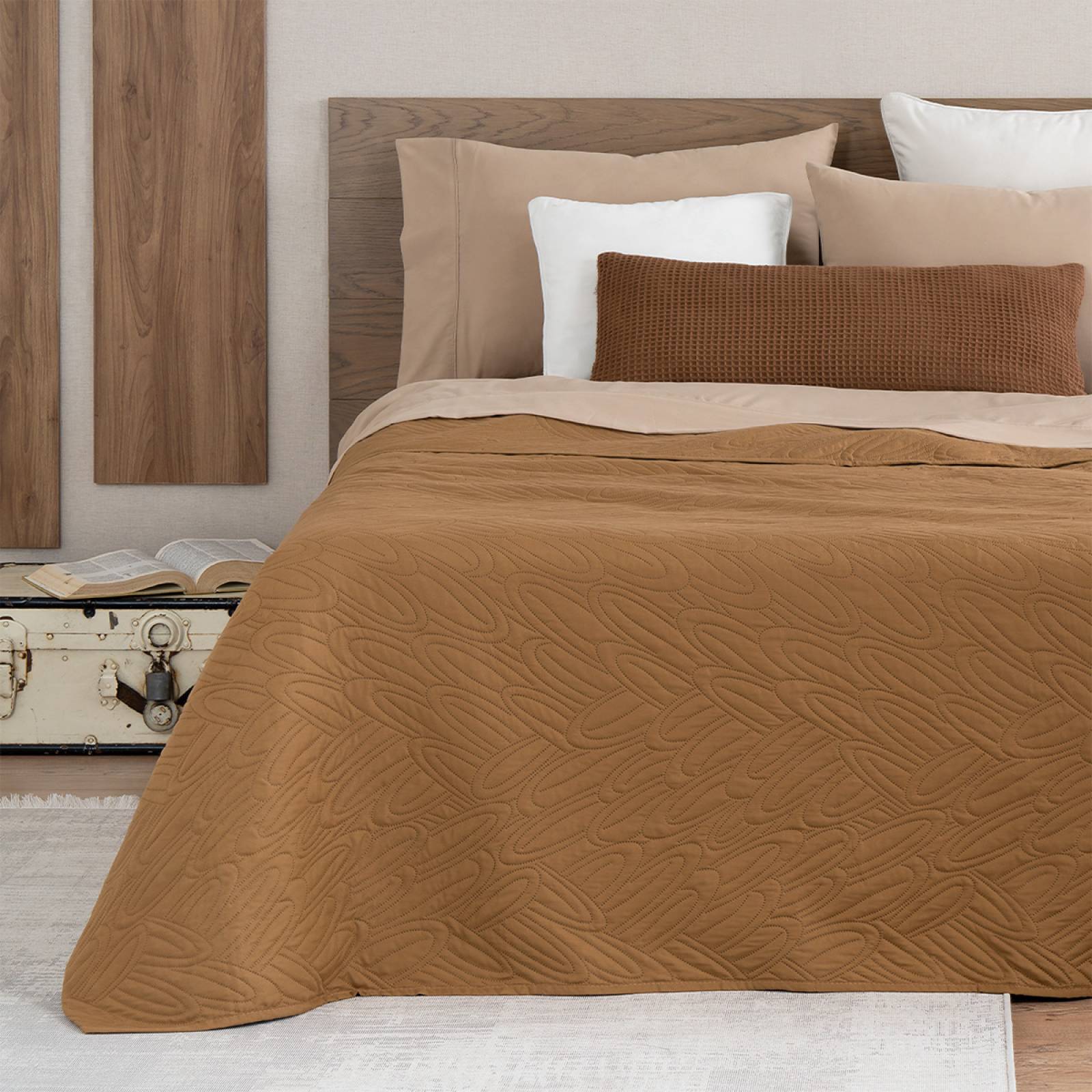 Edredón Económico Colcha Ligera Fresco Individual de 1 Pieza Ocre Real Textil.