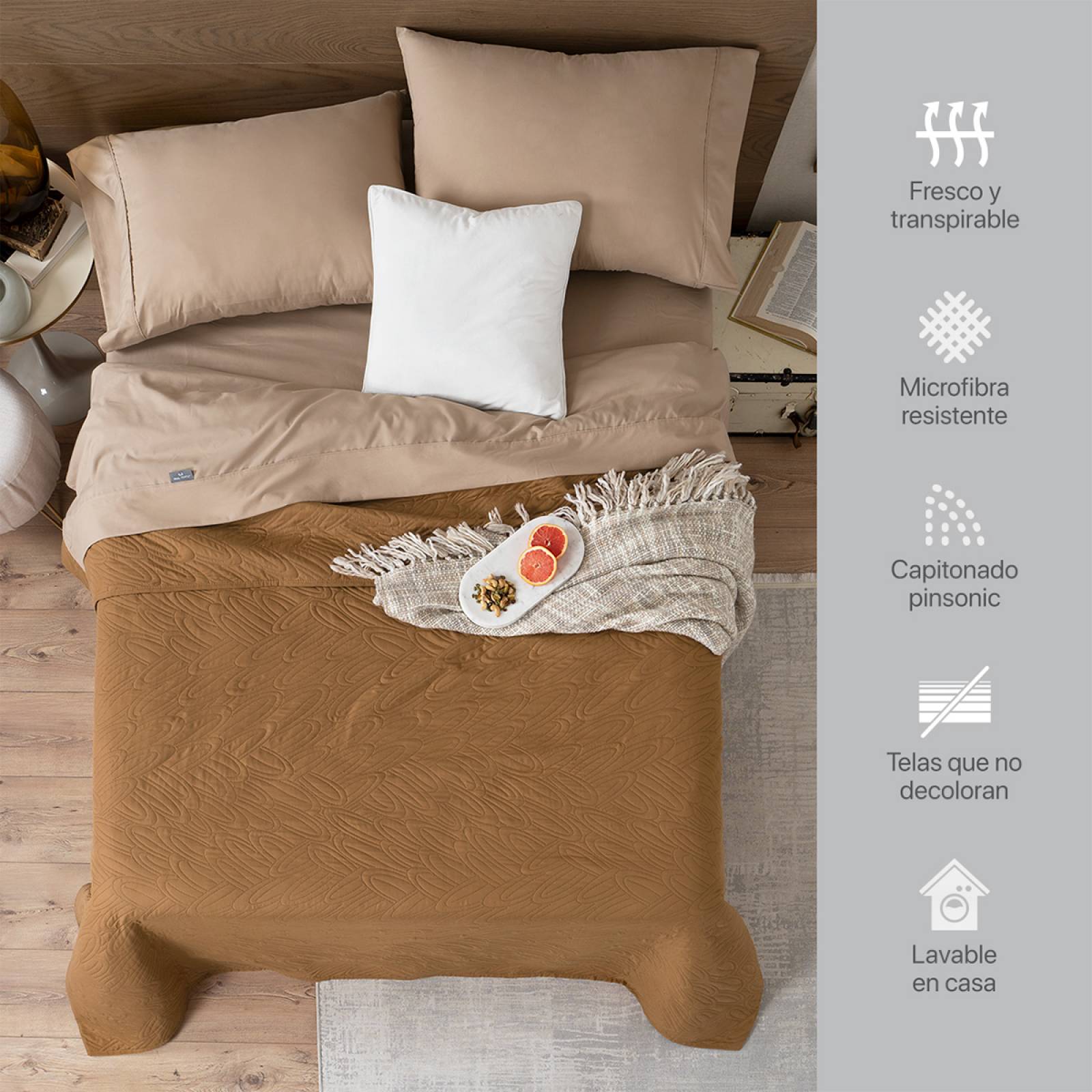 Edredón Económico Colcha Ligera Fresco Individual de 1 Pieza Ocre Real Textil.