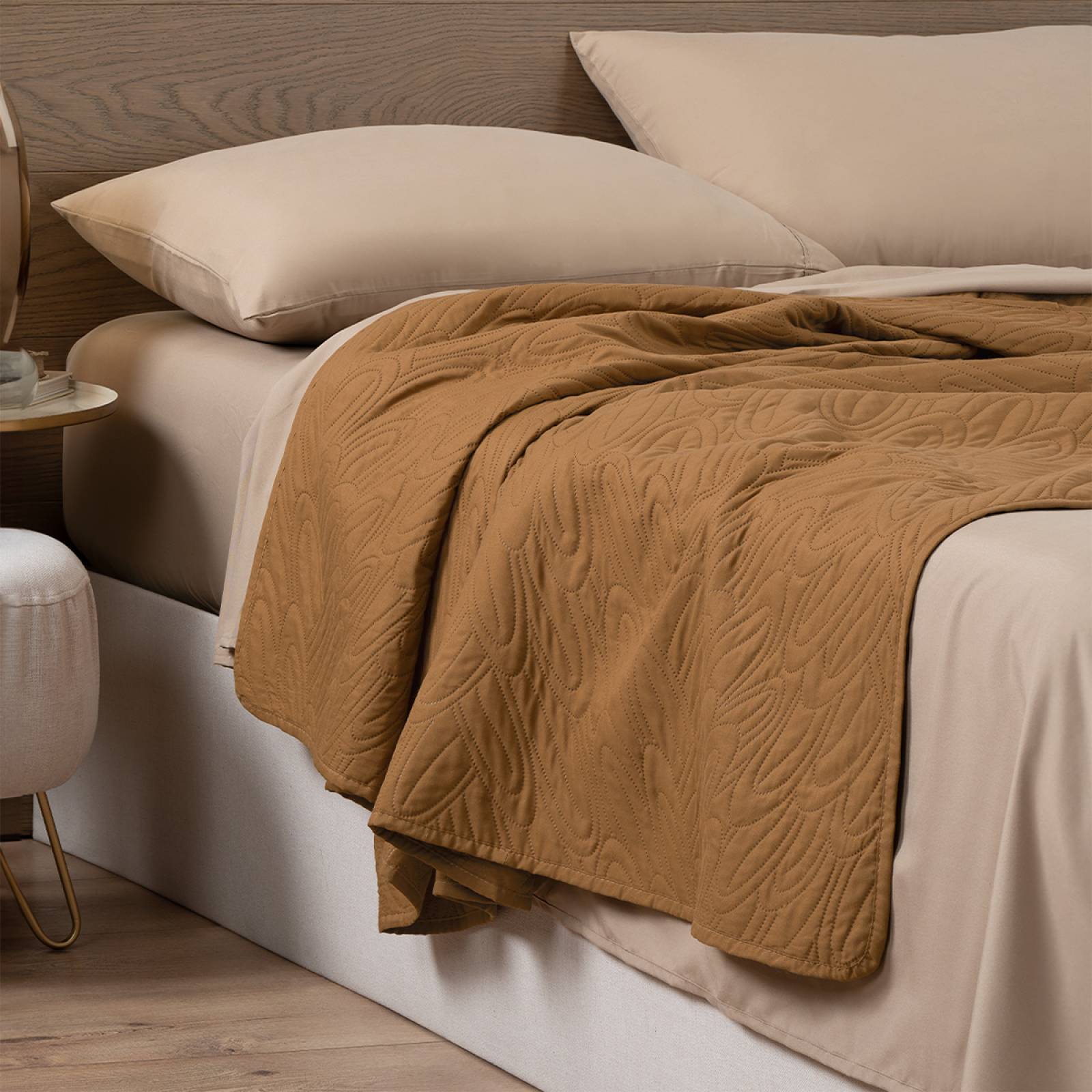 Edredón Económico Colcha Ligera Fresco Individual de 1 Pieza Ocre Real Textil.