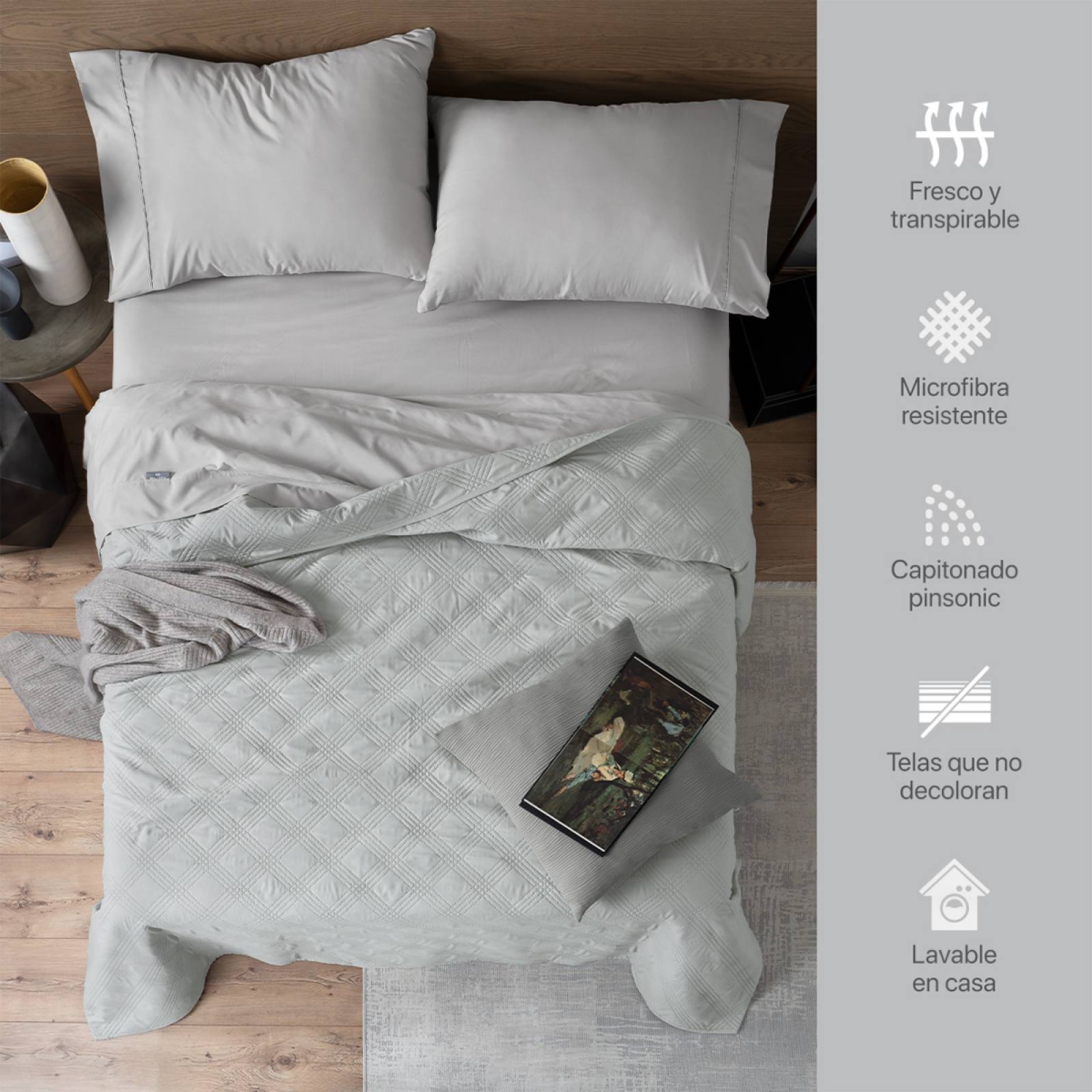 Edredón Económico Colcha Ligera Fresco Matrimonial de 1 Pieza Gris Claro Real Textil