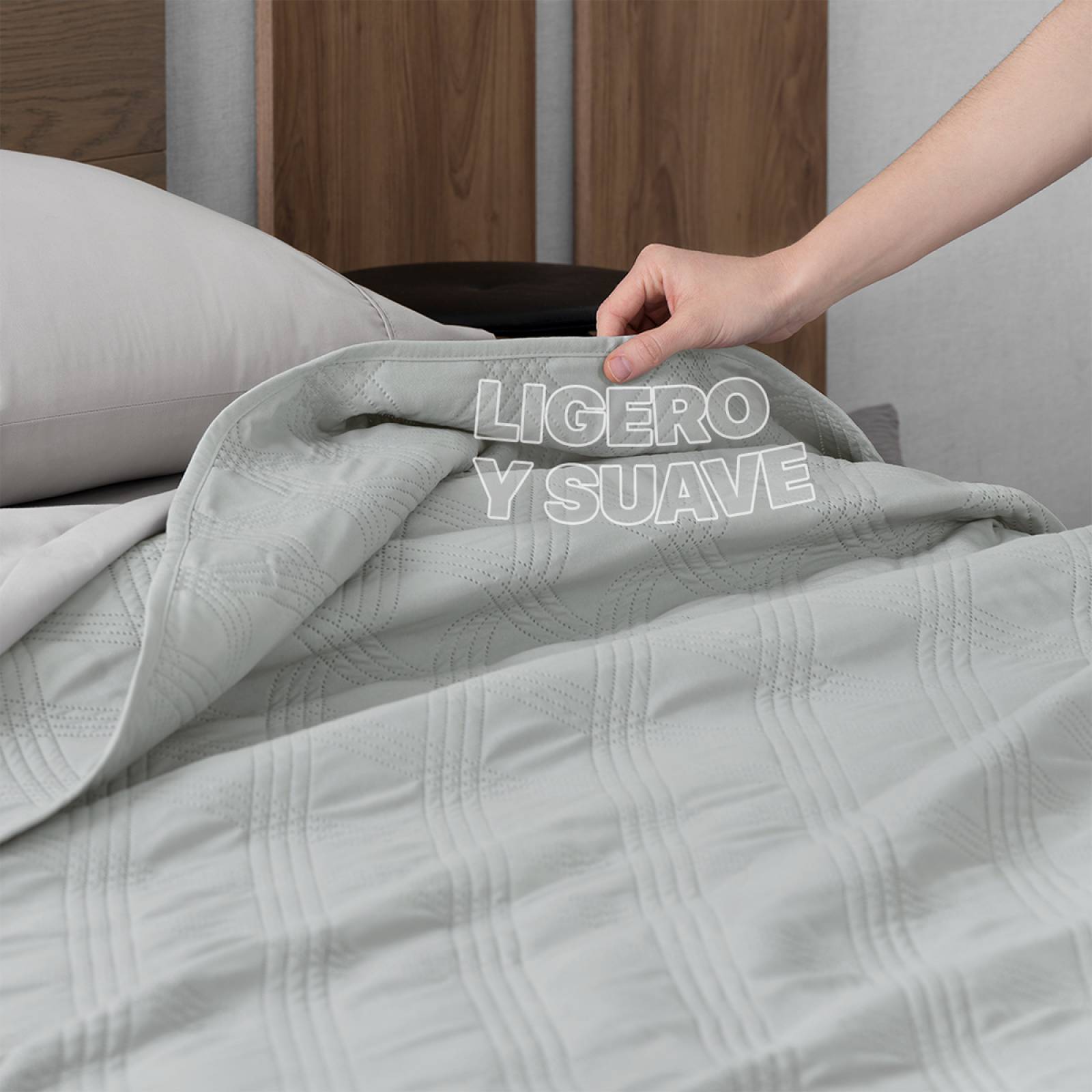 Edredón Económico Colcha Ligera Fresco Matrimonial de 1 Pieza Gris Claro Real Textil