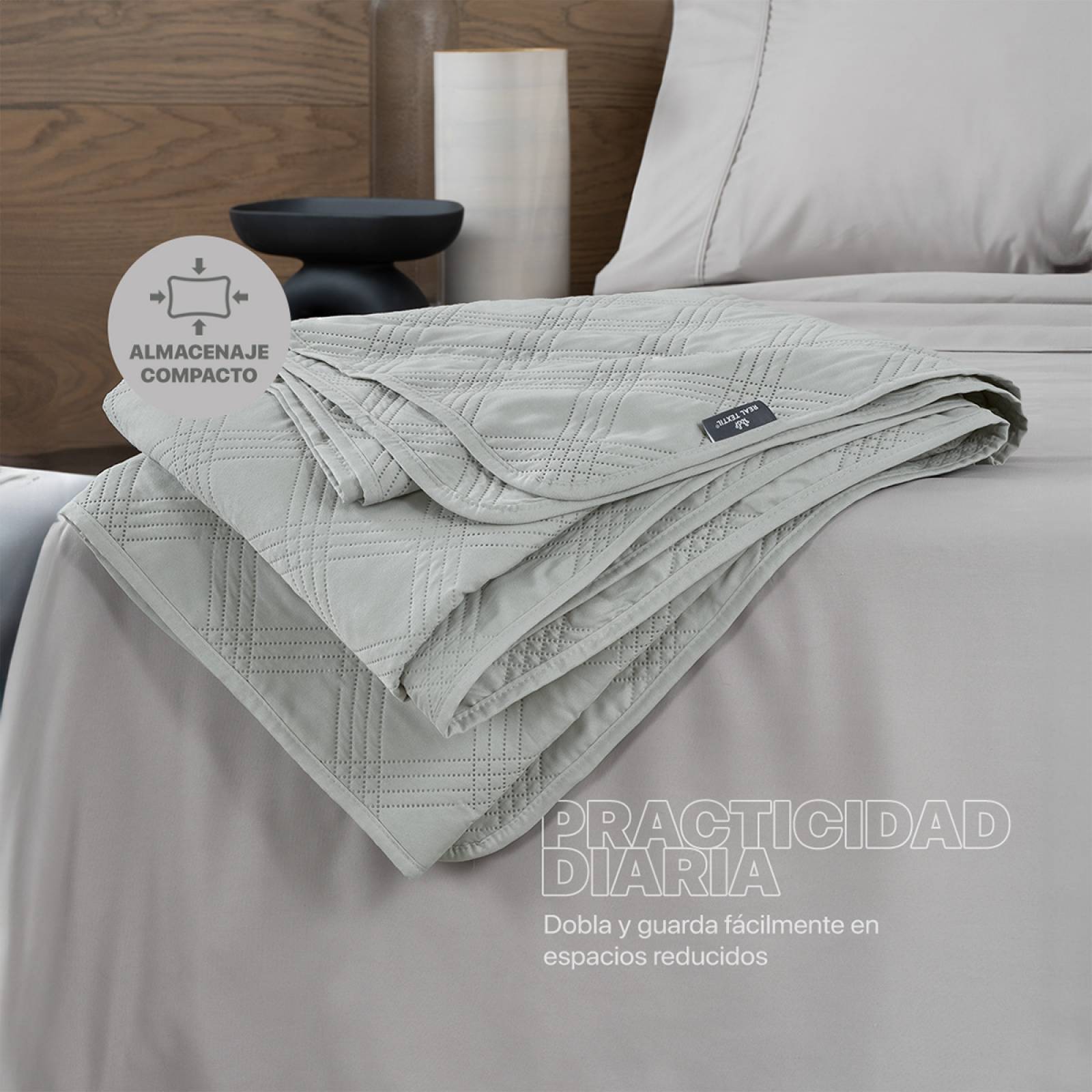 Edredón Económico Colcha Ligera Fresco Matrimonial de 1 Pieza Gris Claro Real Textil