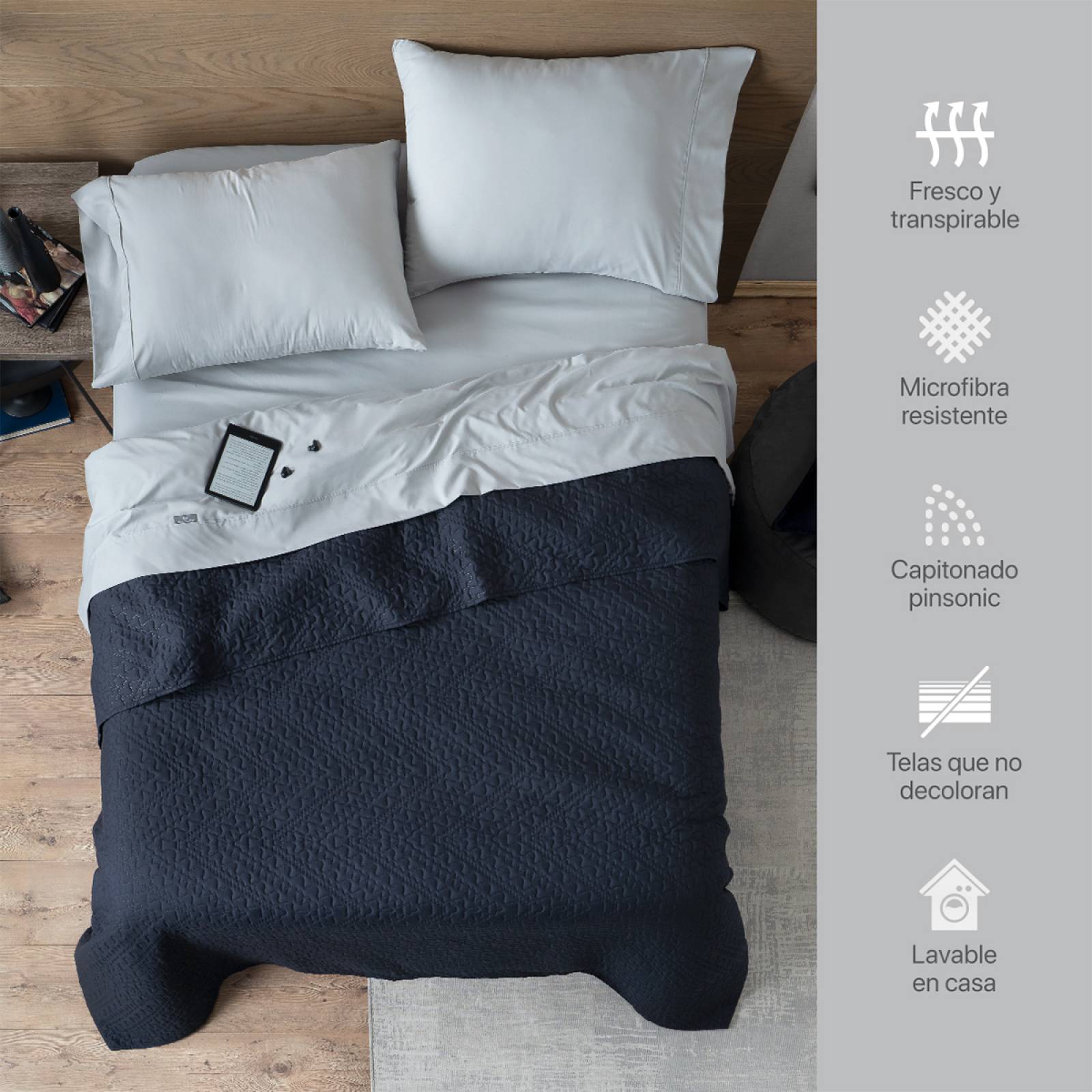 Edredón Económico Colcha Ligera Fresco Matrimonial de 1  Pieza Azul Oscuro Real Textil