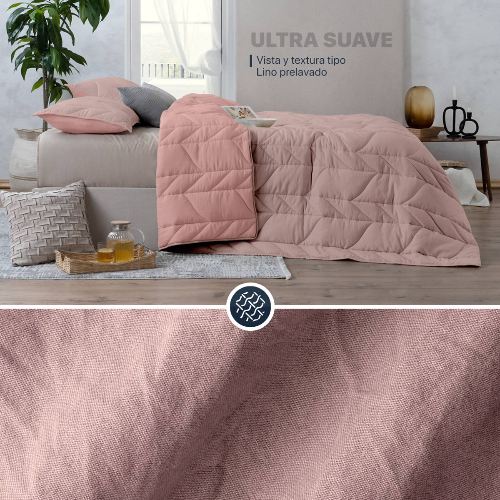 Edredón Capitonado de Lujo King Size con Fundas Palo de rosa - Rosa Esquimal.