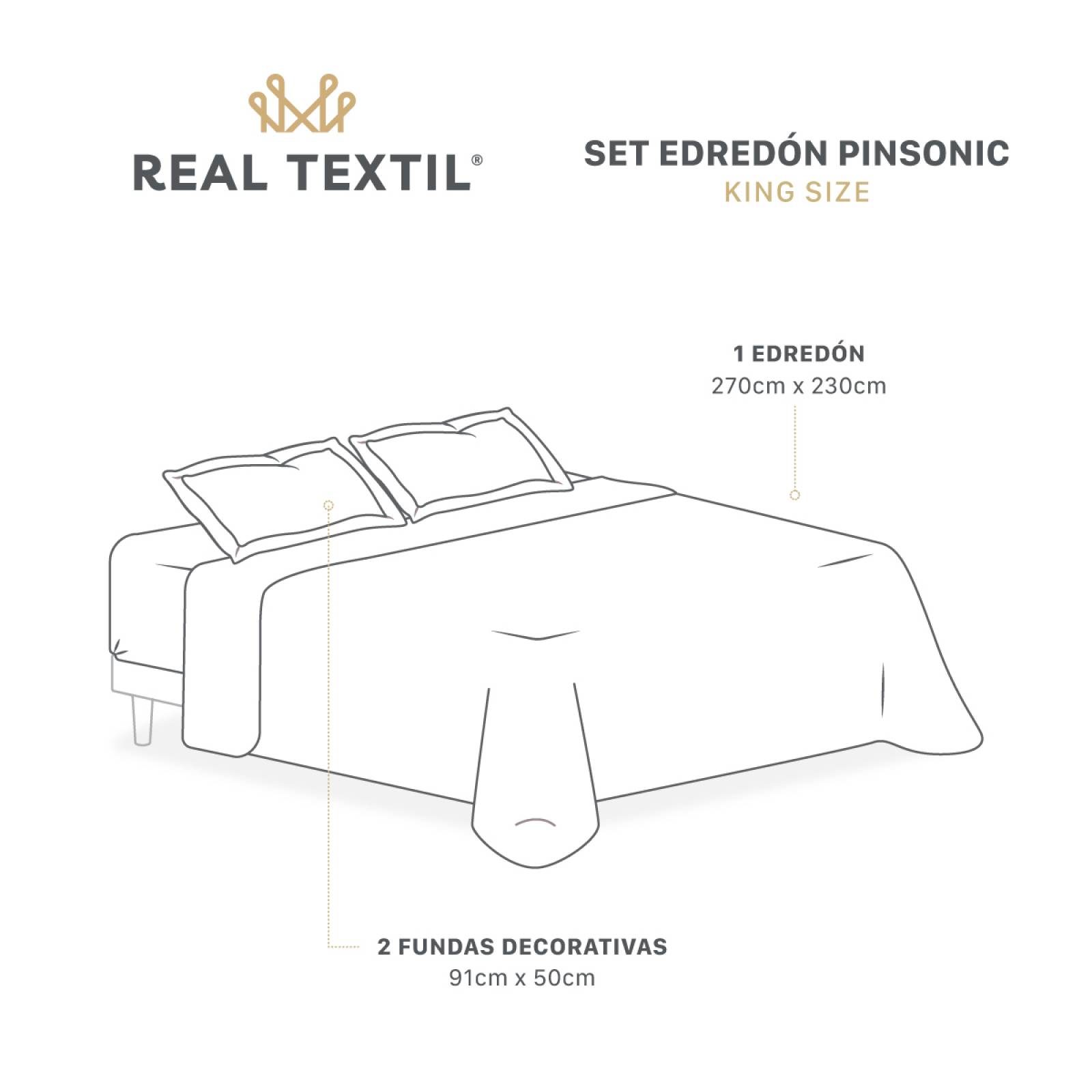 Edredón Ligero con Pompones King Size y Fundas de Almohada Rosa Naranja REAL TEXTIL.