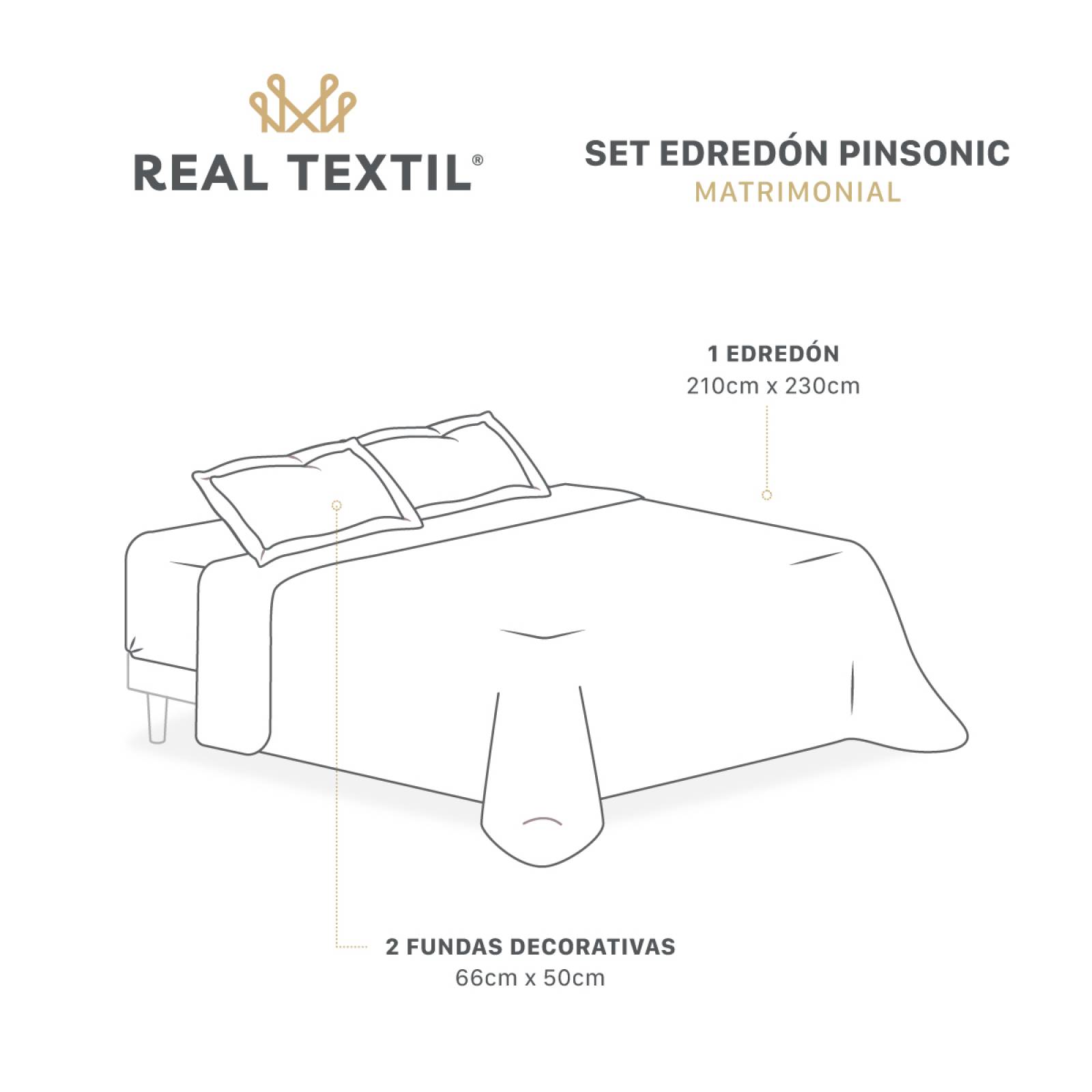 Edredón Ligero con Pompones Matrimonial y Fundas de Almohada Verde Claro Beige REAL TEXTIL.