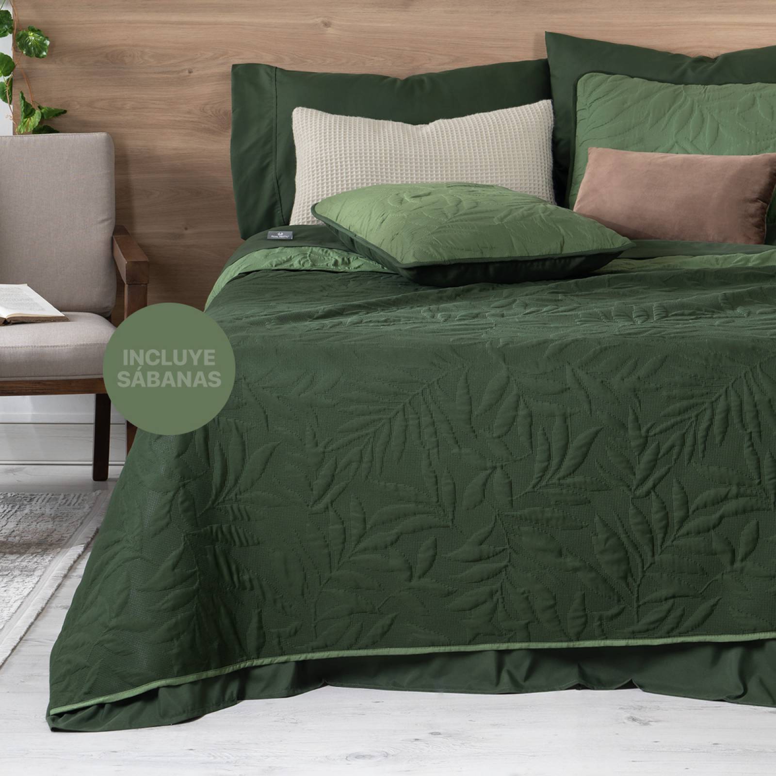 Set Edredón Ligero Queen Size con Fundas y Sabanas Verde Oscuro - Oliva REAL TEXTIL.