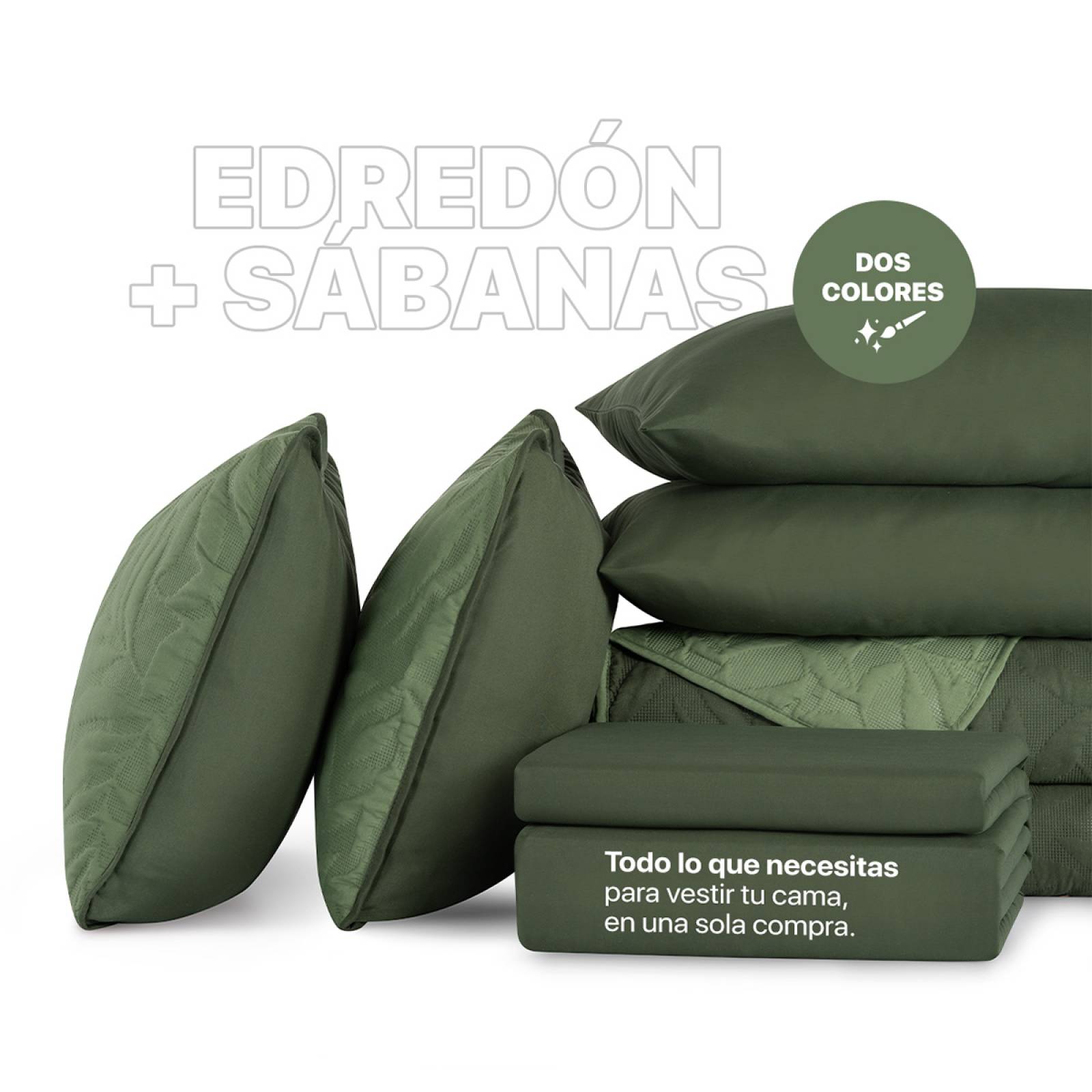 Set Edredón Ligero Queen Size con Fundas y Sabanas Verde Oscuro - Oliva REAL TEXTIL.