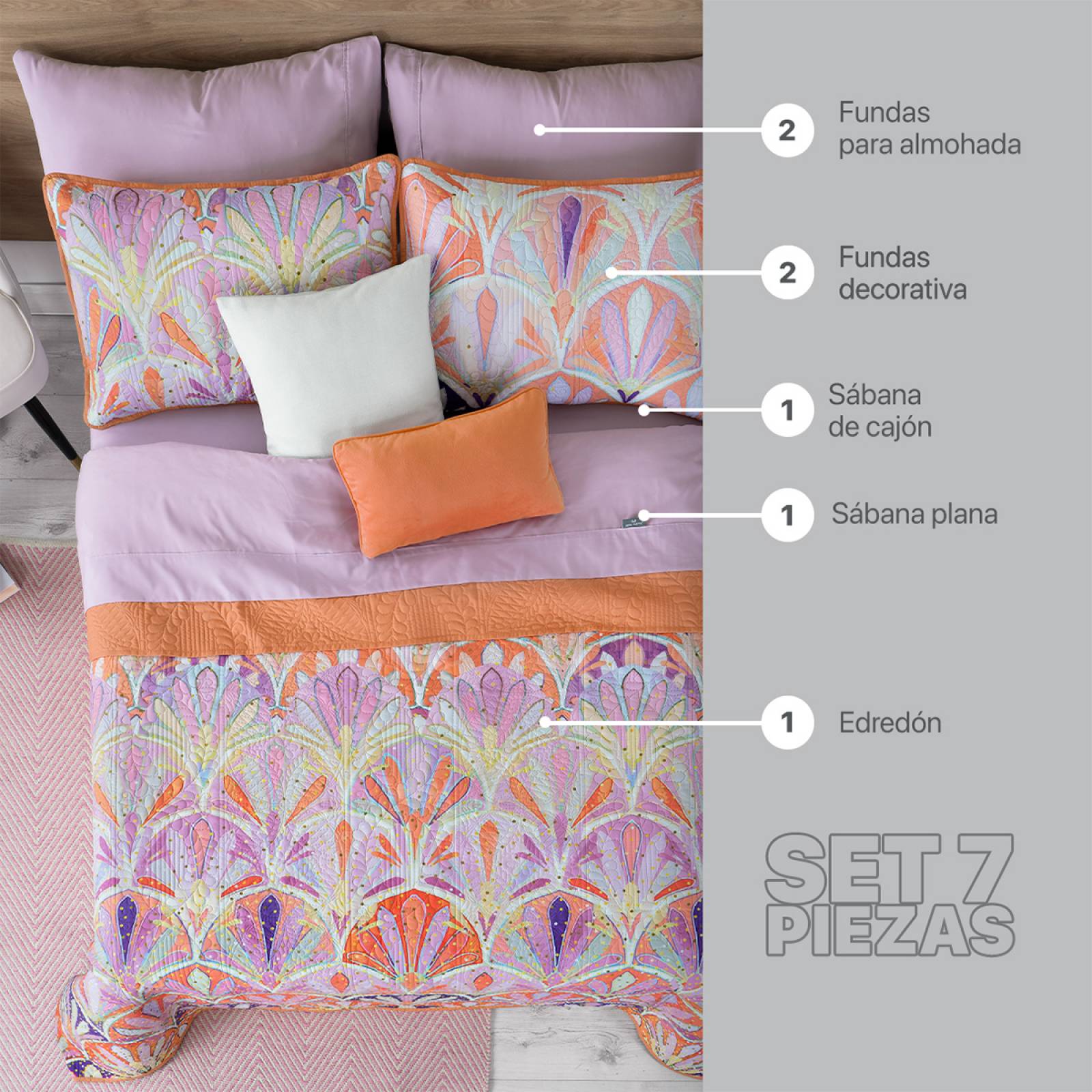 Set Edredón Ligero Matrimonial con Fundas y Sabanas Santana REAL TEXTIL