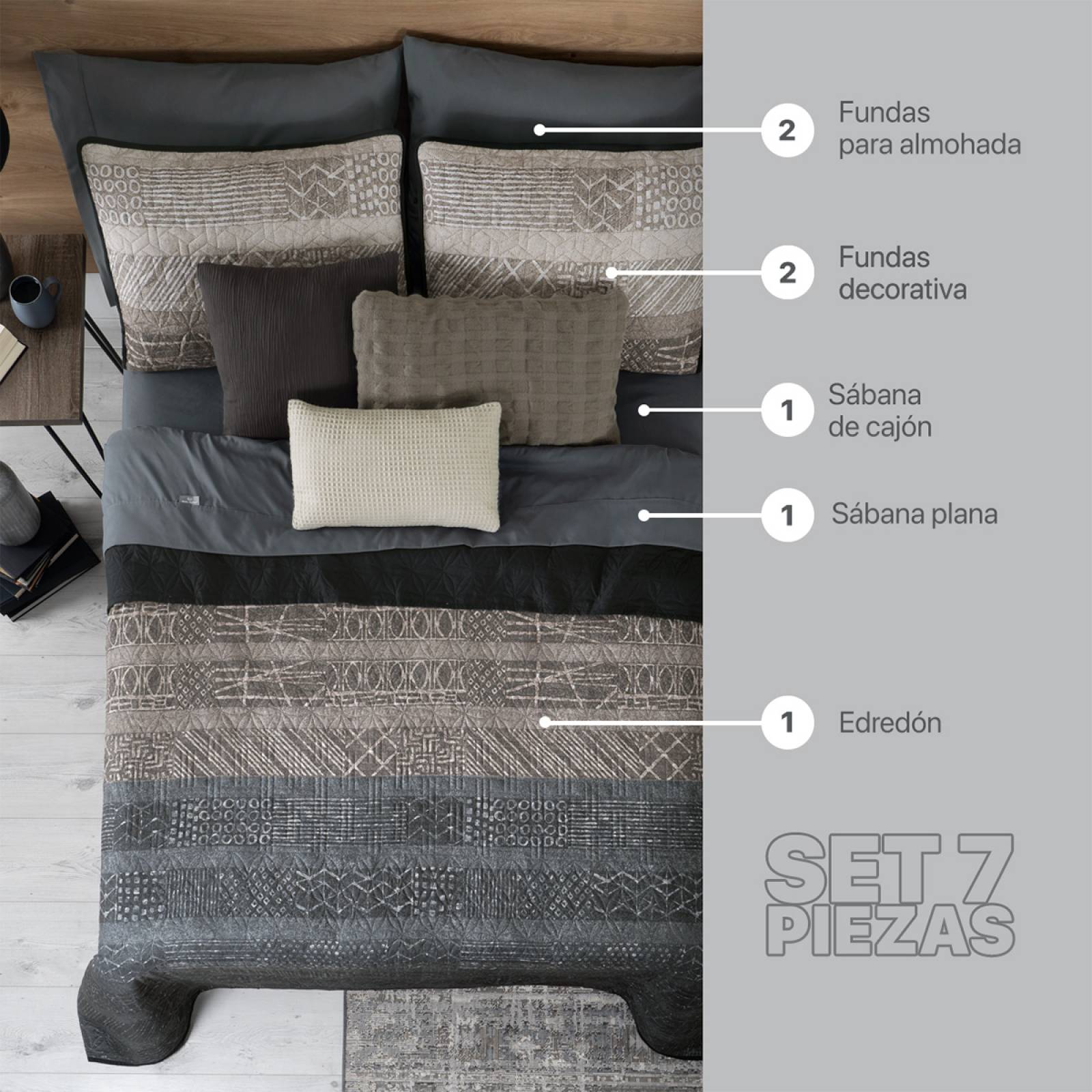 Set Edredón Ligero Queen Size con Fundas y Sabanas Samurai REAL TEXTIL.