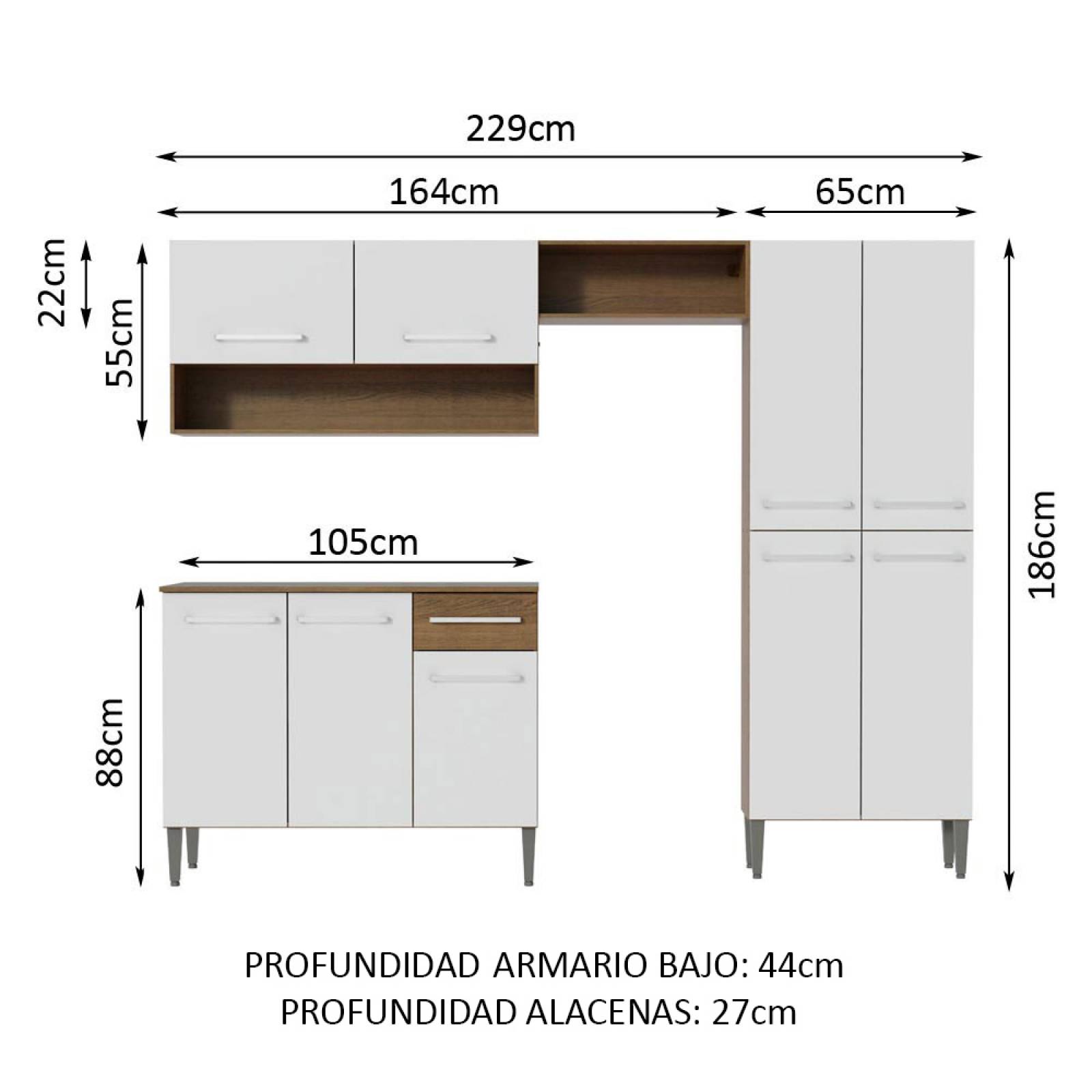 Mueble De Cocina Madesa Emilly 229 Cm Marron