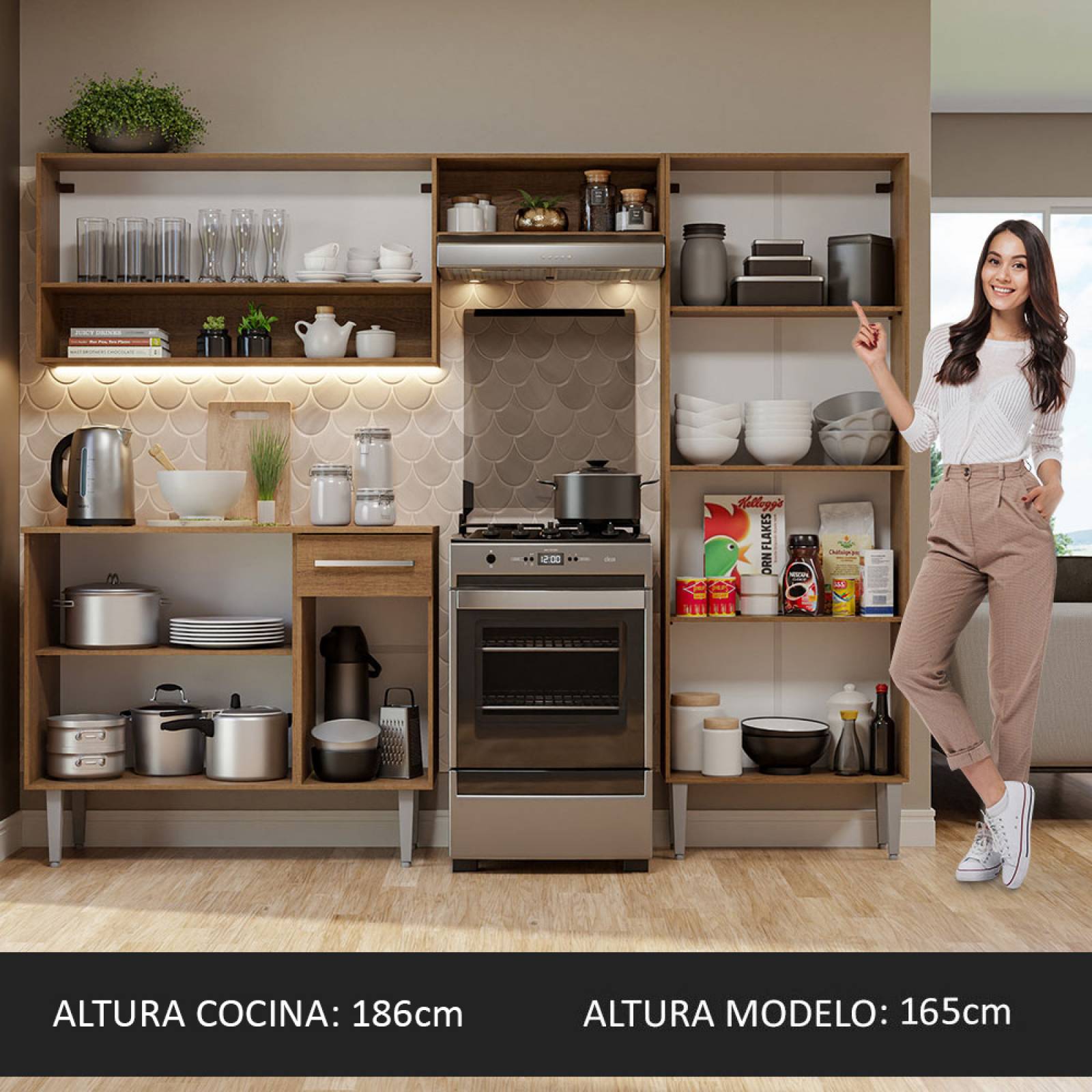 Armario Cocina Completo 169 Cm Emilly Voice Madesa 06 Color Marrón