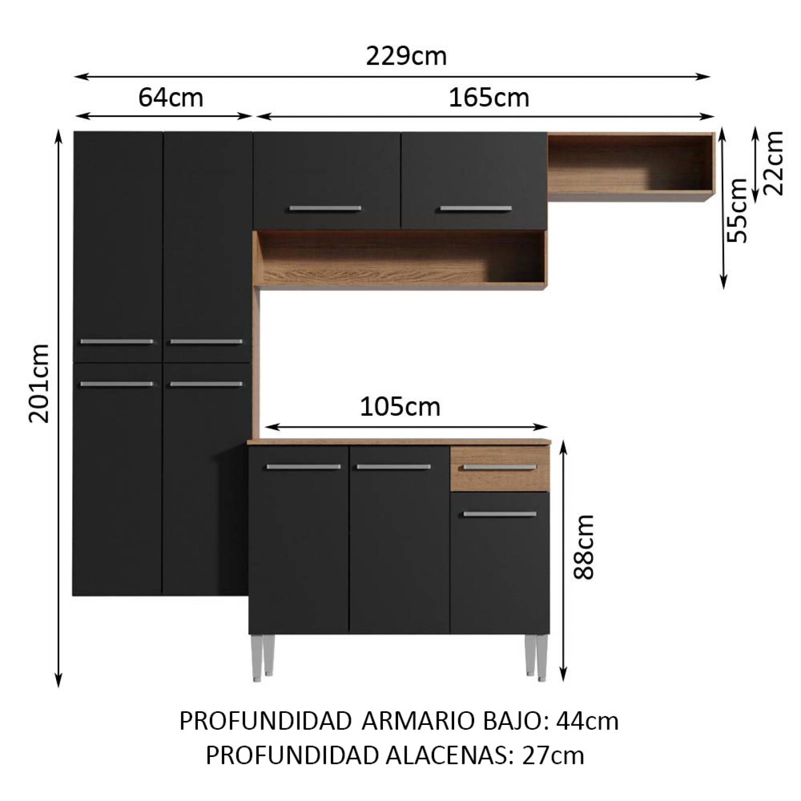 Mueble De Cocina Madesa Emilly 229 Cm Marron