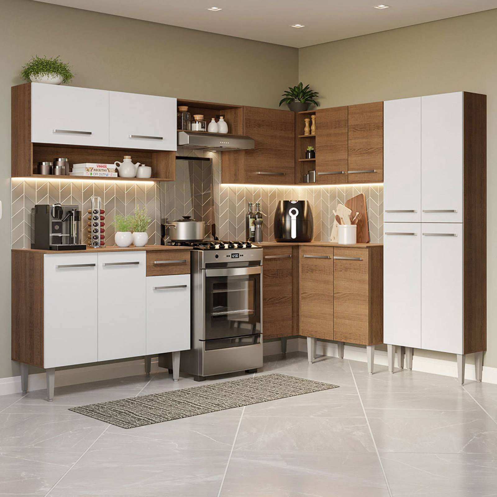 Mueble de Cocina Integral Esquinera 417cm Marrón Emilly Madesa 02