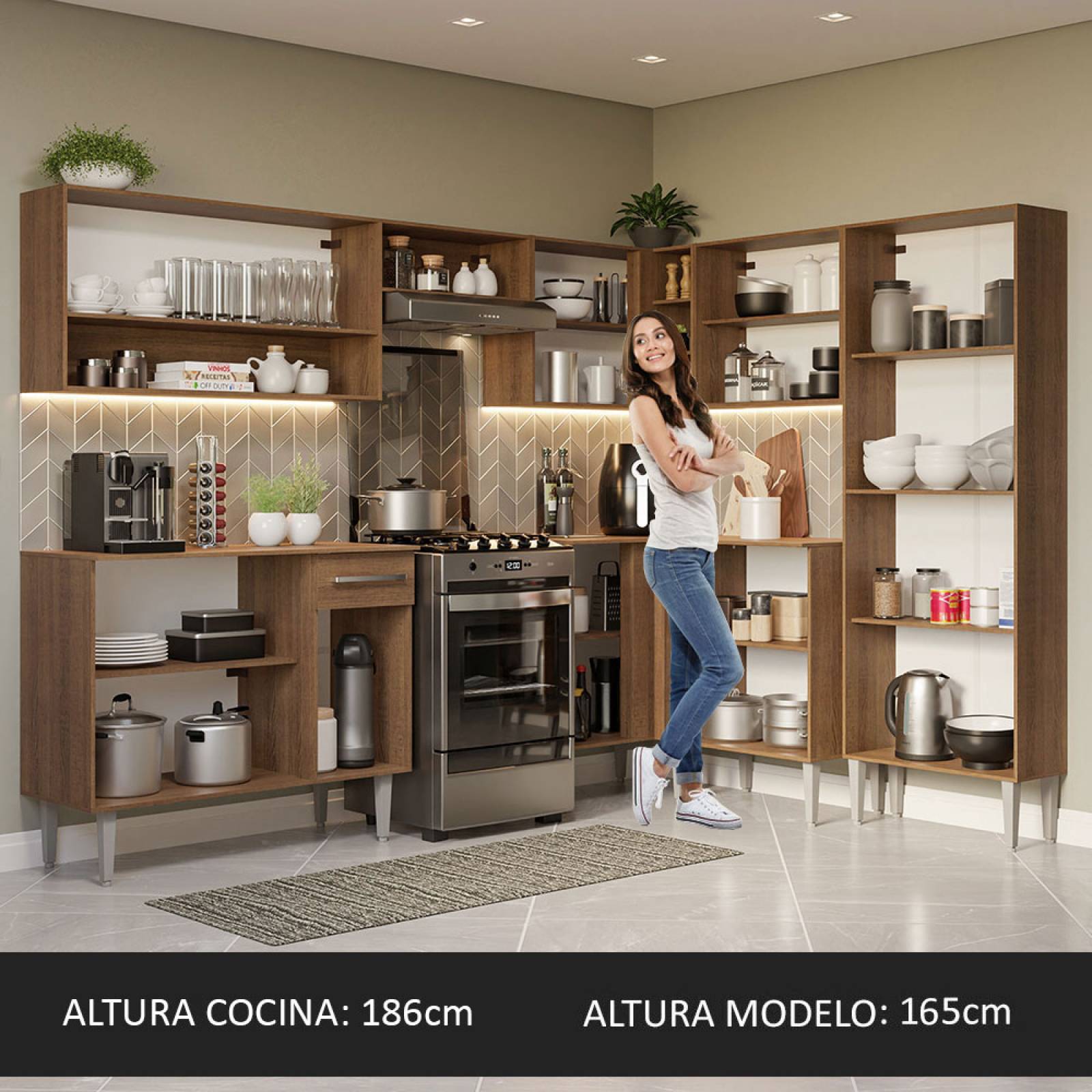Mueble de Cocina Integral Esquinera 417cm Marrón Emilly Madesa 02