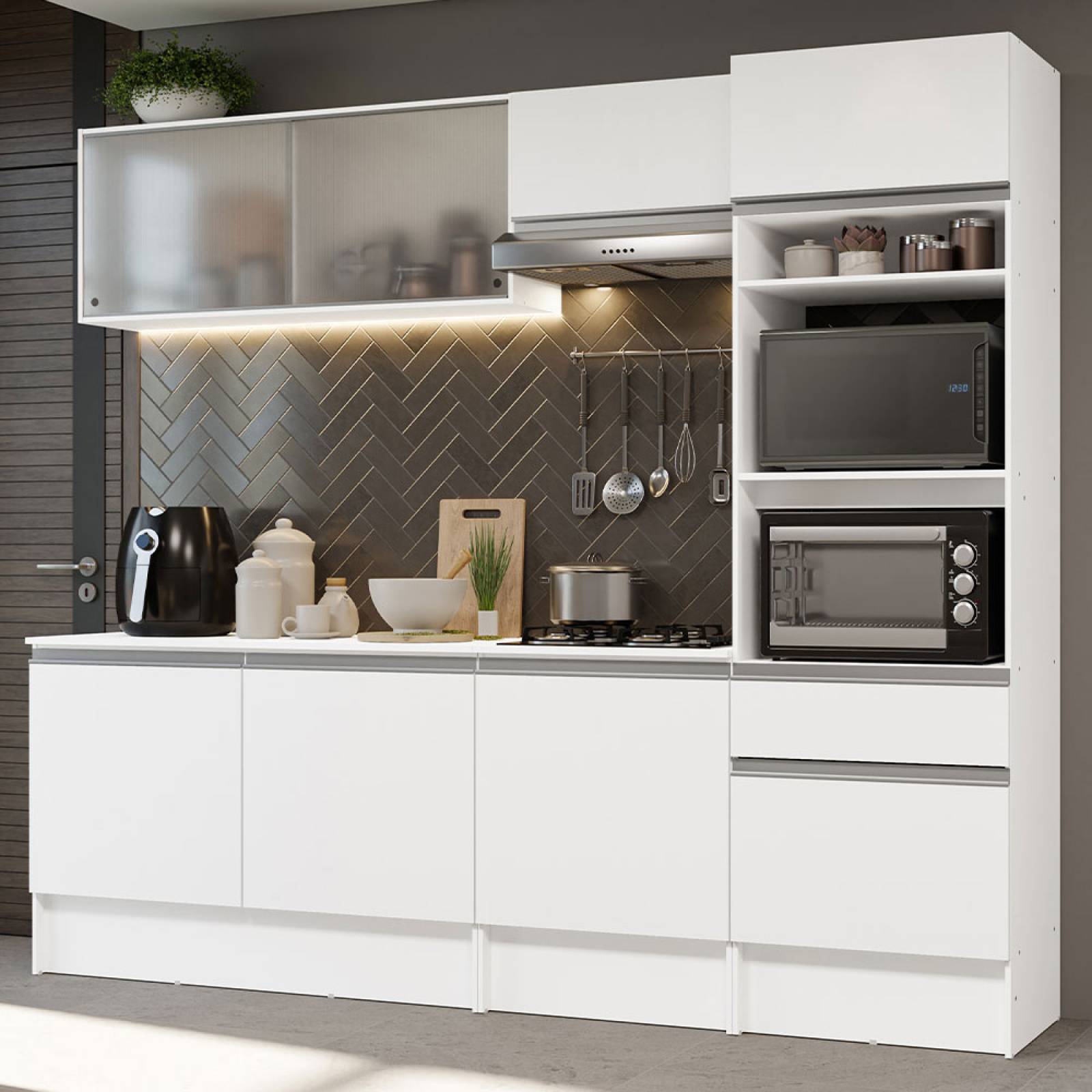 Mueble de Cocina Integral 240cm Blanco/Marrón Topazio Madesa 05