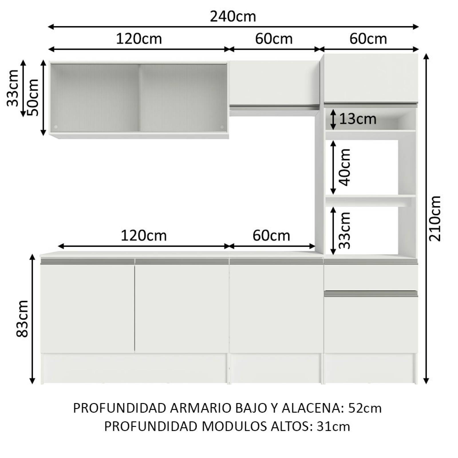 Mueble de Cocina Integral 240cm Blanco/Marrón Topazio Madesa 05