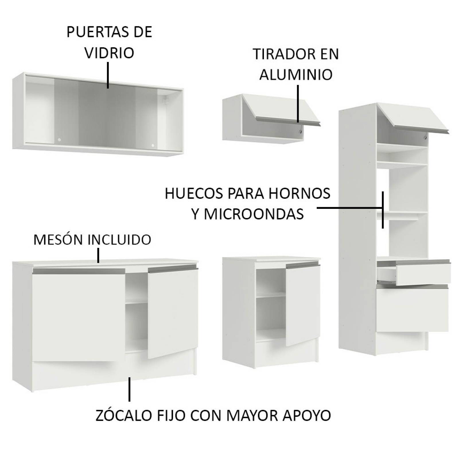 Mueble de Cocina Integral 240cm Blanco/Marrón Topazio Madesa 05