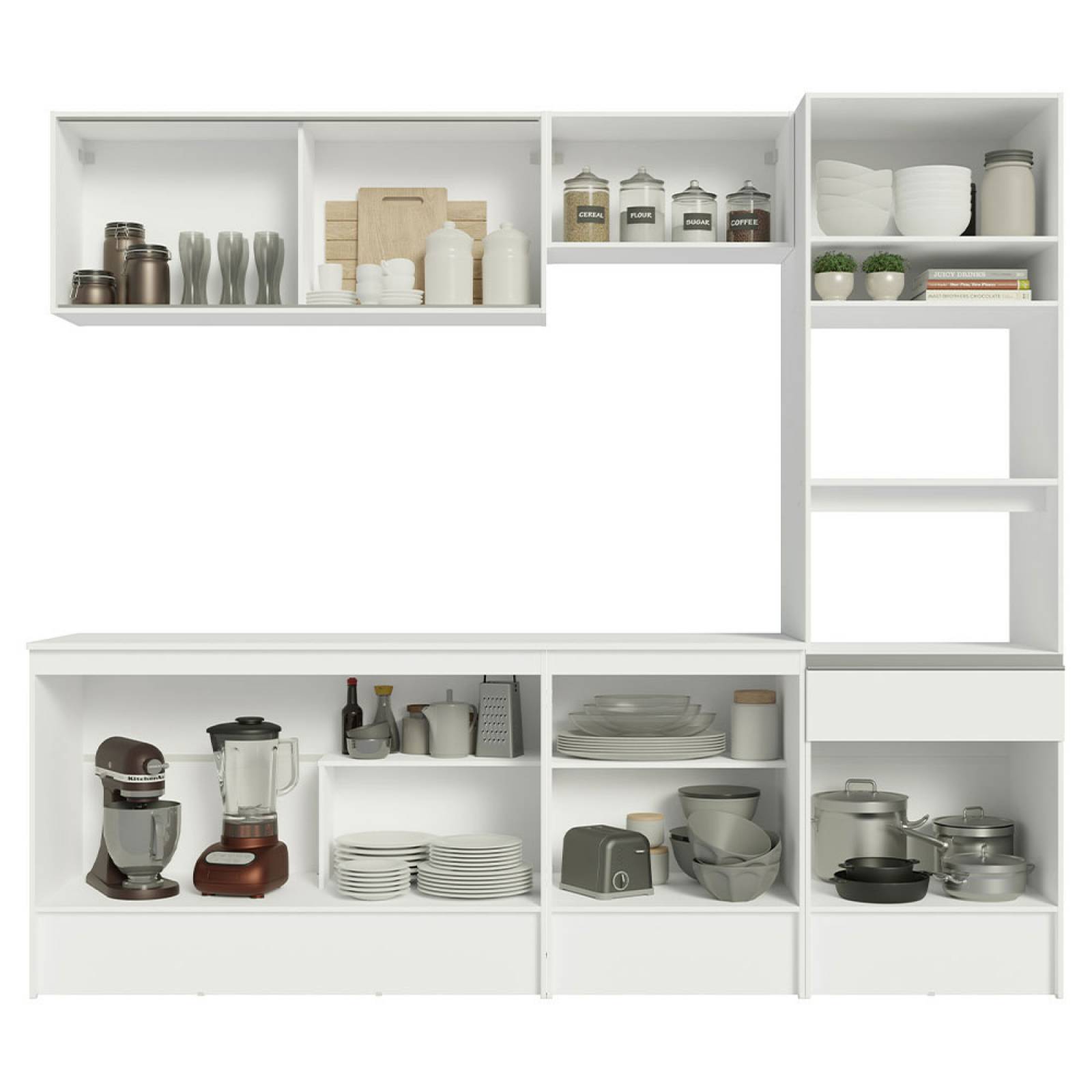 Mueble de Cocina Integral 240cm Blanco/Marrón Topazio Madesa 05