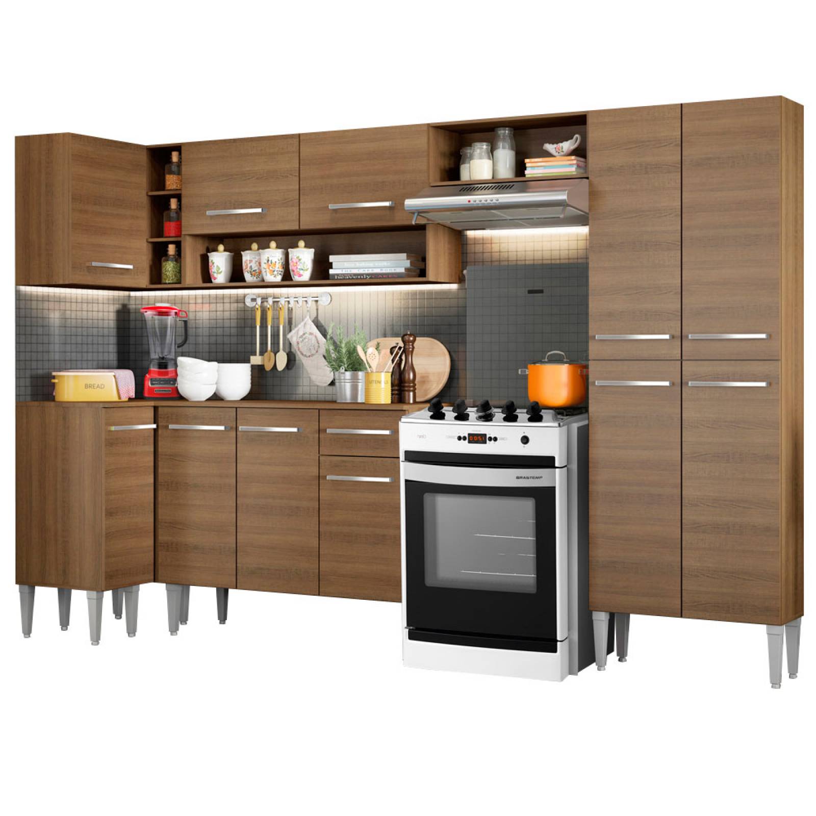 Mueble de Cocina Integral Esquinera 353cm Marrón/Negro Emilly Sun Madesa 01