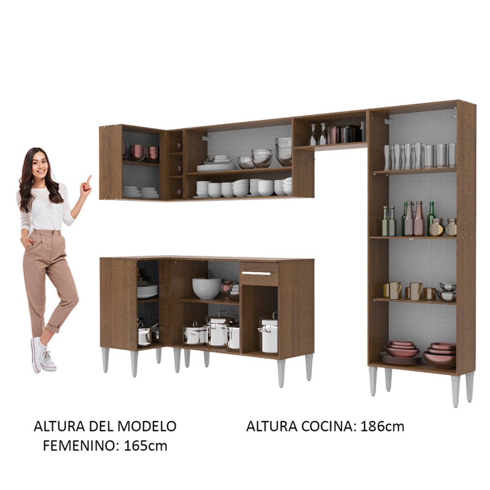 Mueble de Cocina Integral Esquinera 353cm Marrón/Negro Emilly Sun Madesa 01