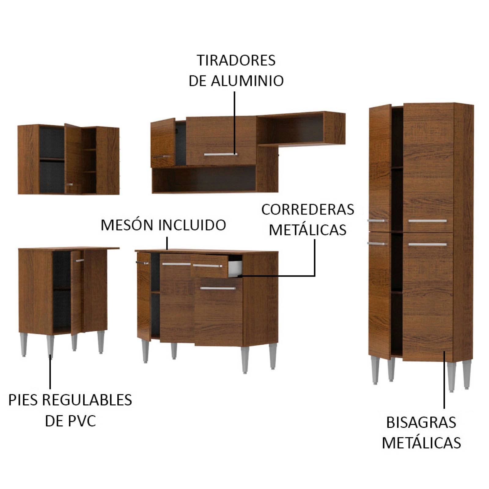 Mueble de Cocina Integral Esquinera 353cm Marrón/Negro Emilly Sun Madesa 01