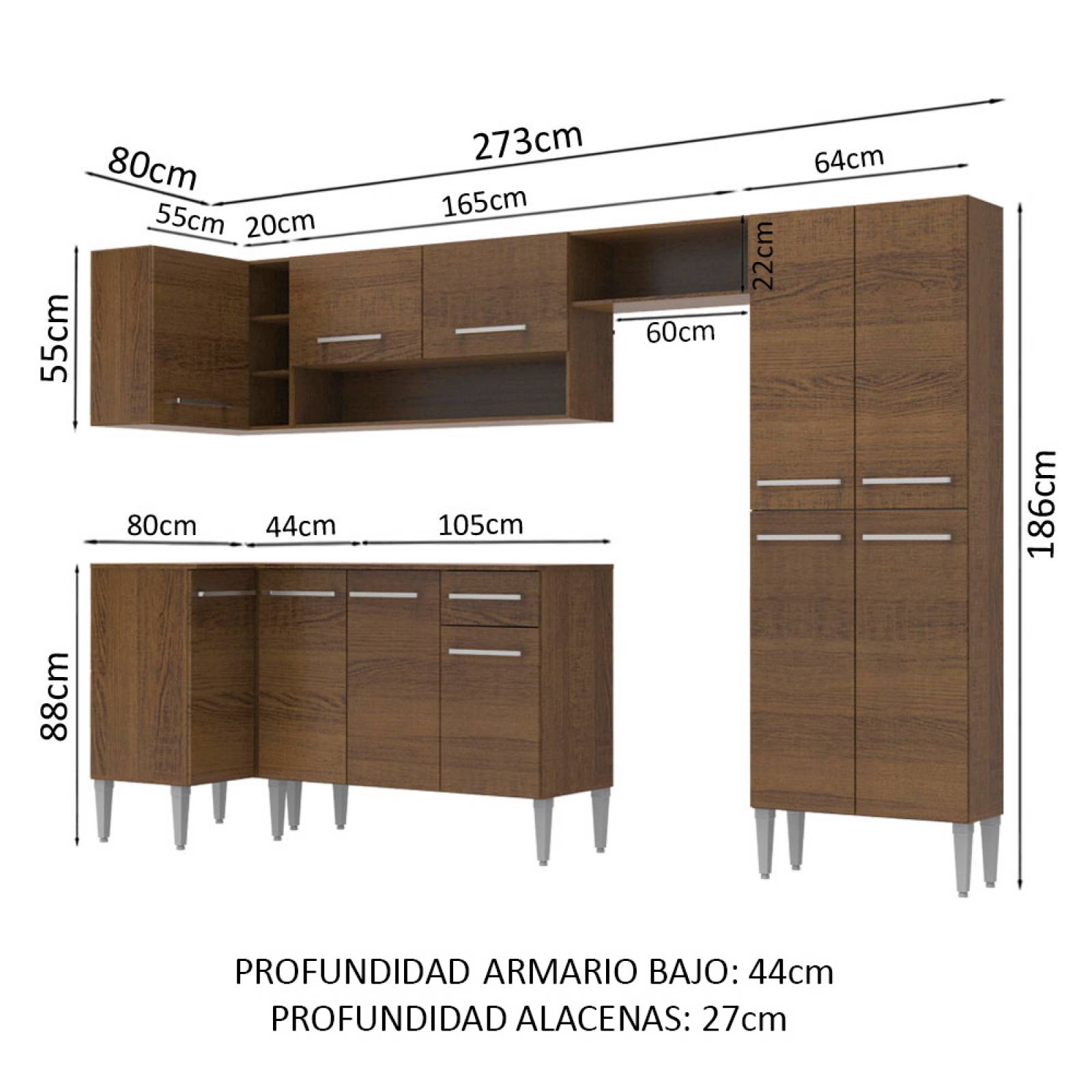 Mueble de Cocina Integral Esquinera 353cm Marrón/Negro Emilly Sun Madesa 01
