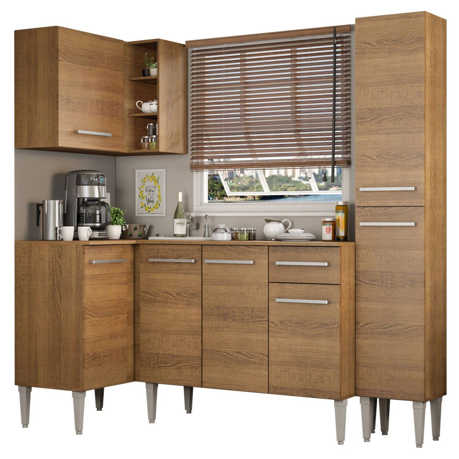 Mueble de Cocina Integral Esquinera 261cm Marrón Emilly Song Madesa 01