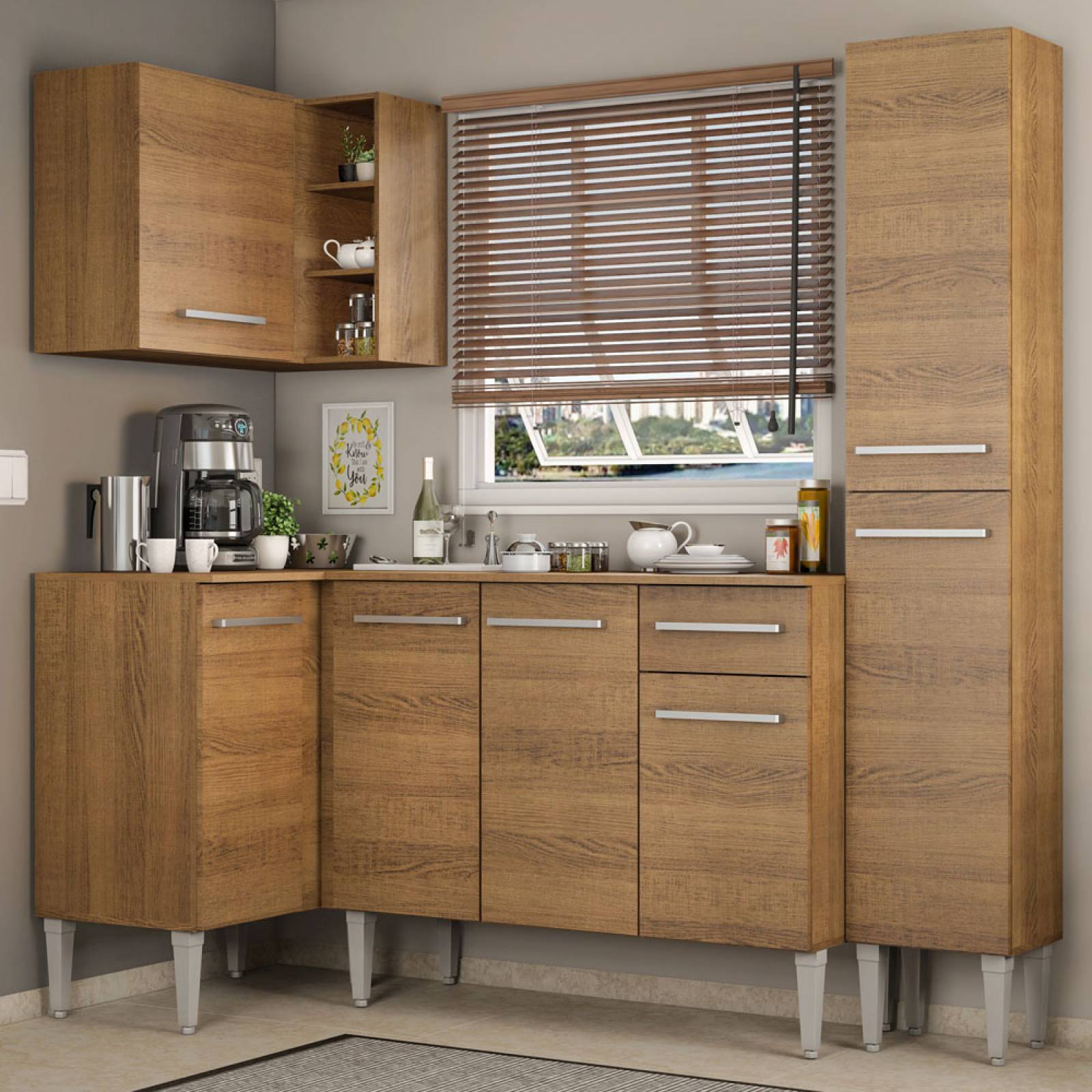 Mueble de Cocina Integral Esquinera 261cm Marrón Emilly Song Madesa 01