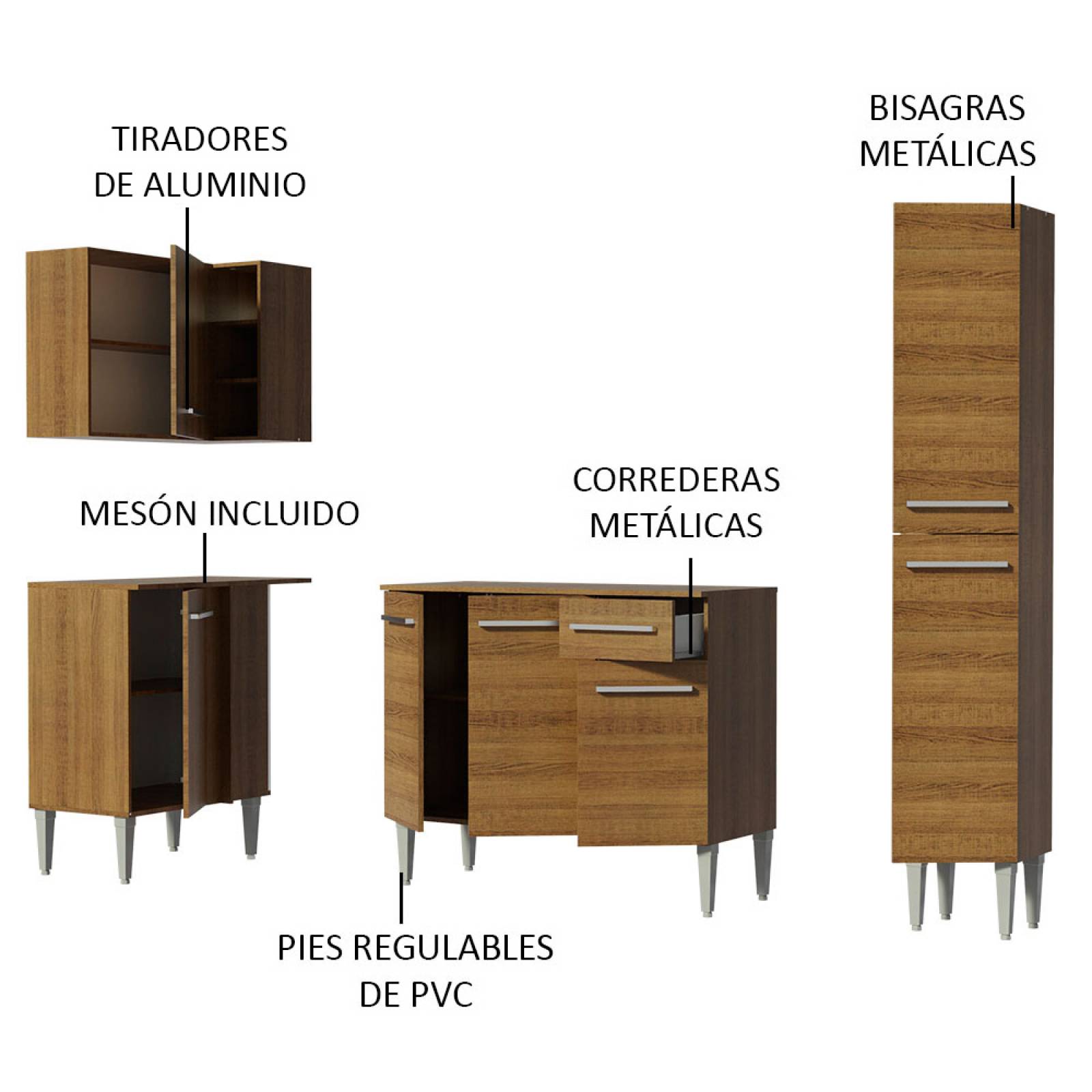 Mueble de Cocina Integral Esquinera 261cm Marrón Emilly Song Madesa 01