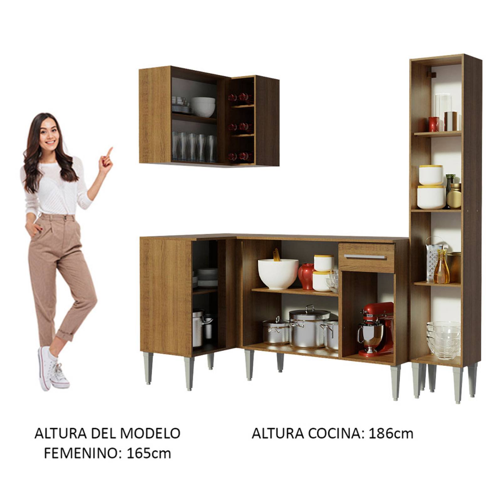 Mueble de Cocina Integral Esquinera 261cm Marrón Emilly Song Madesa 01