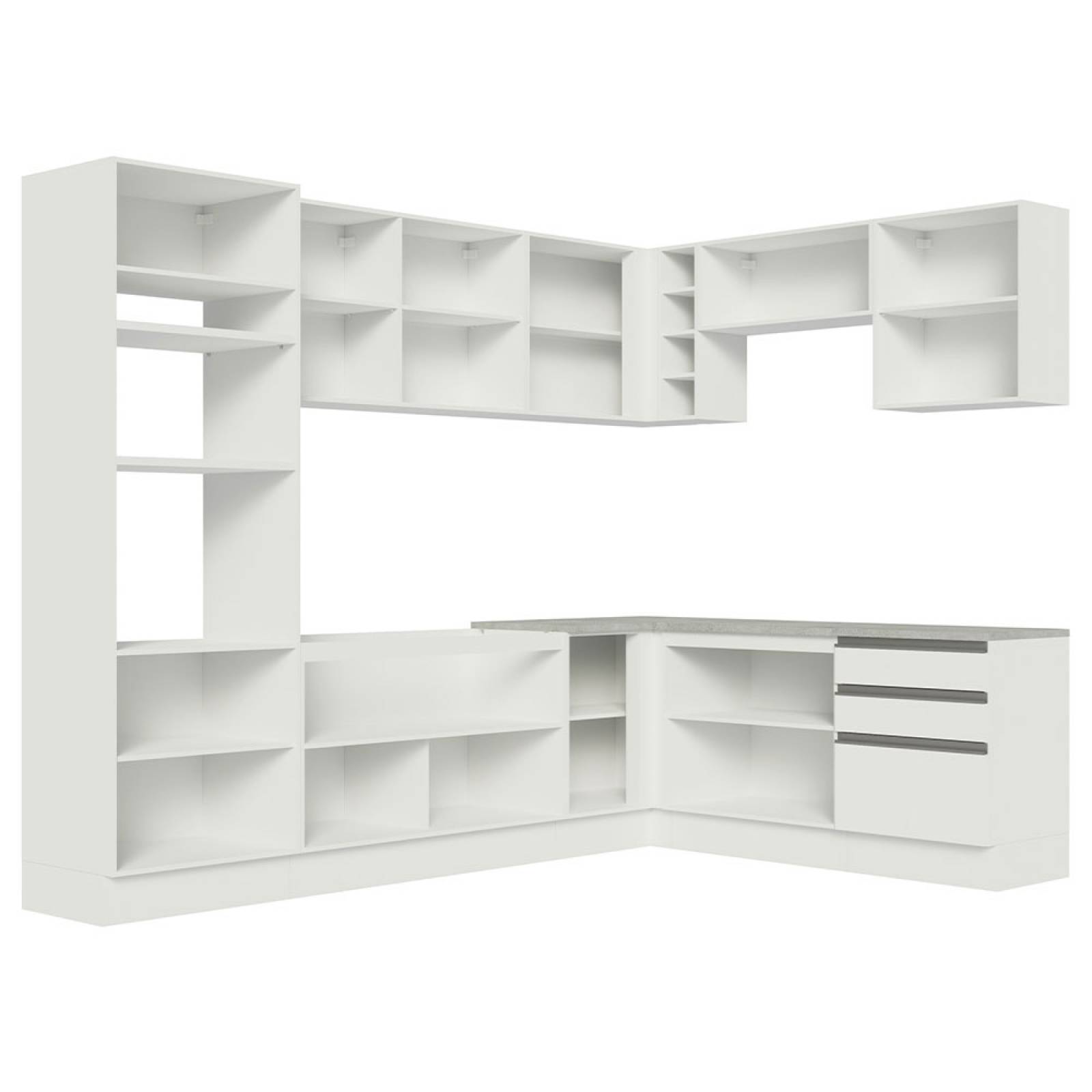 Mueble de Cocina Integral Esquinera 479cm Blanco Glamy Madesa 01