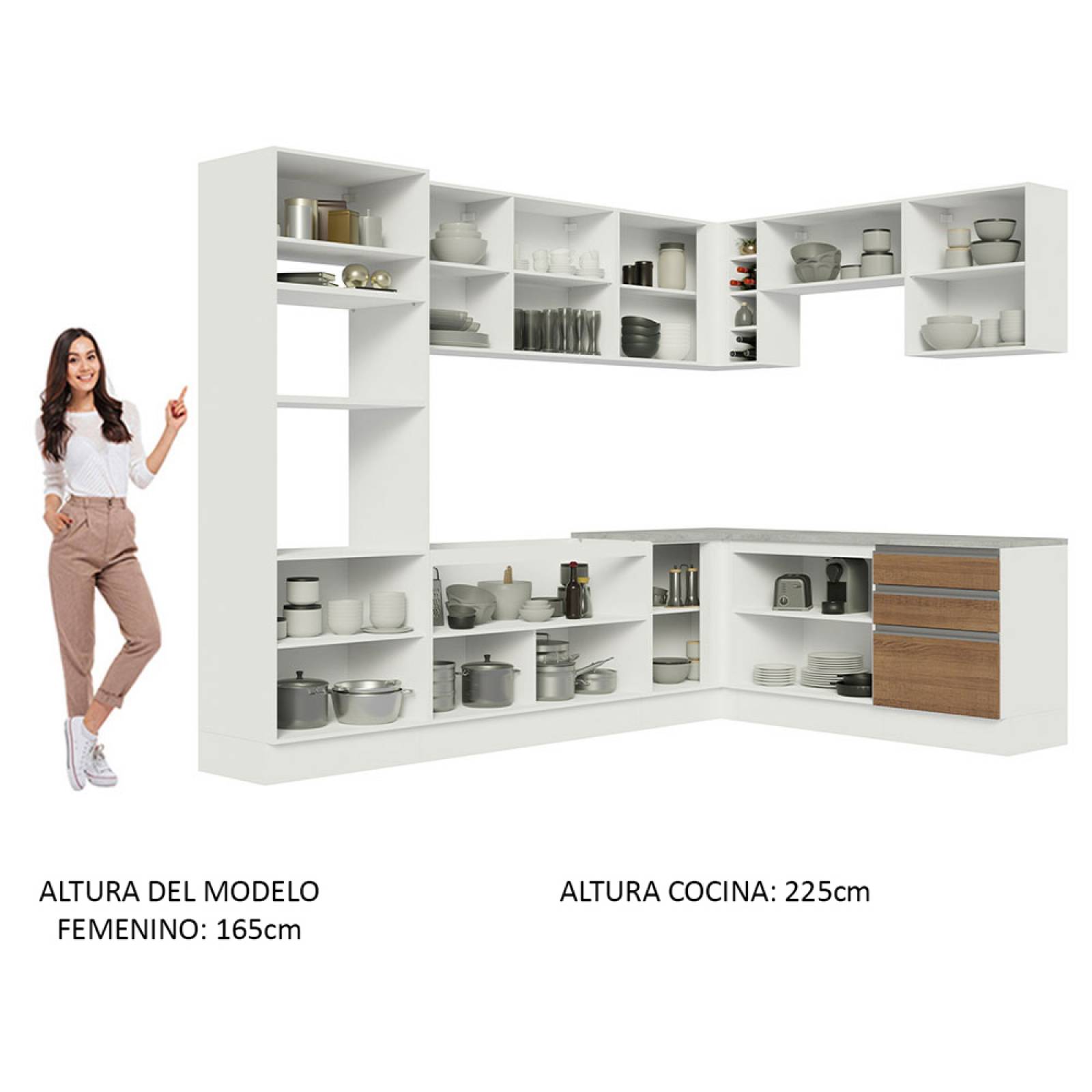 Mueble de Cocina Integral Esquinera 479cm Blanco Glamy Madesa 01