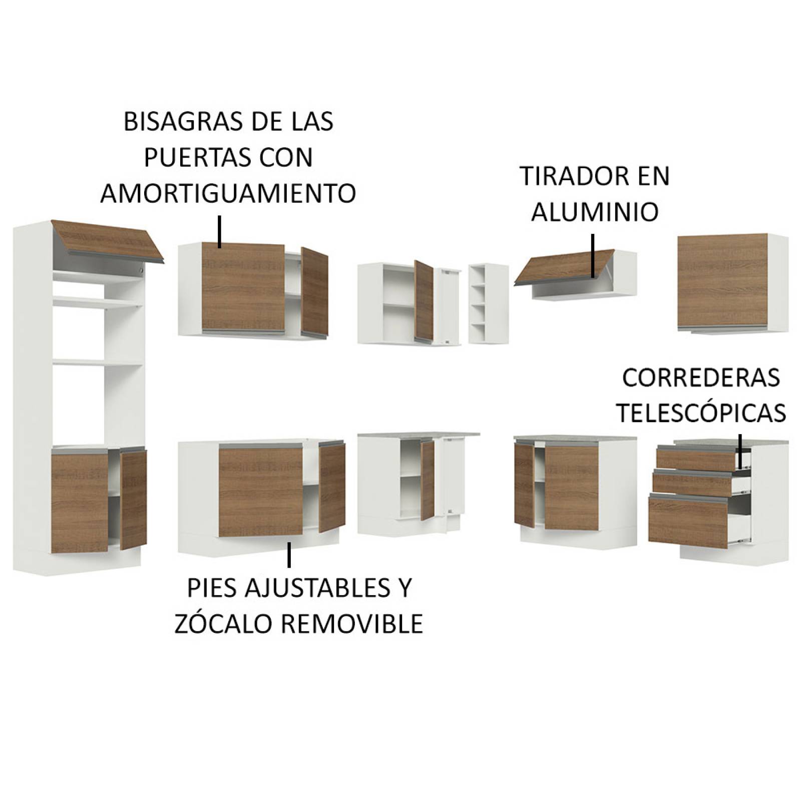 Mueble de Cocina Integral Esquinera 479cm Blanco Glamy Madesa 01
